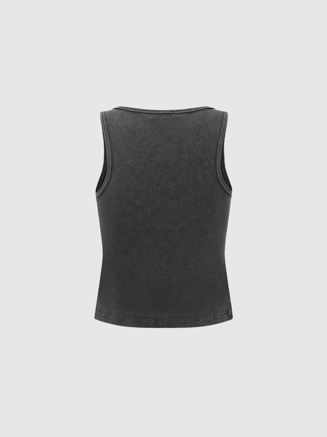 Fitted Ribbed V-neck Sleeveless Cotton Blend Tank Top