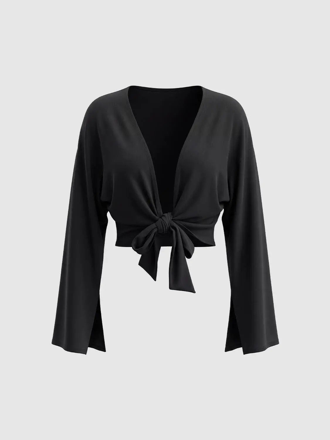 Long Sleeve Wrap Tie V-neck Knit Regular Top