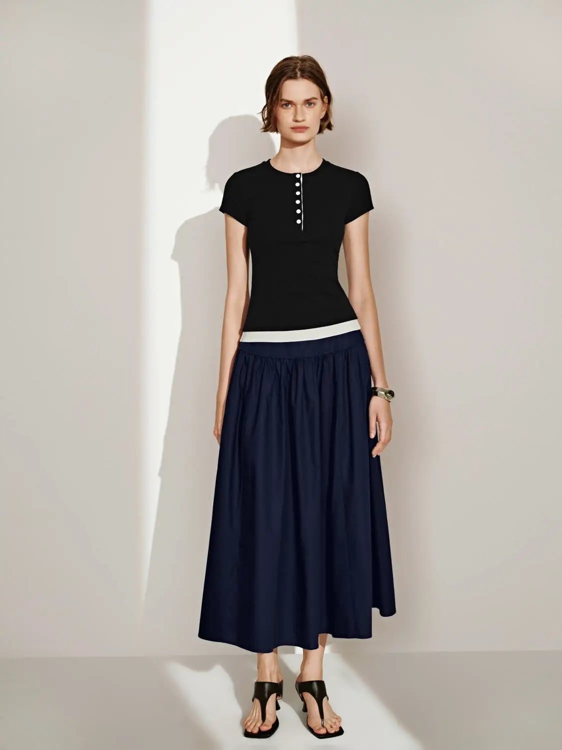 Gathered Soft Textured Cotton Skirt Midi Skirt