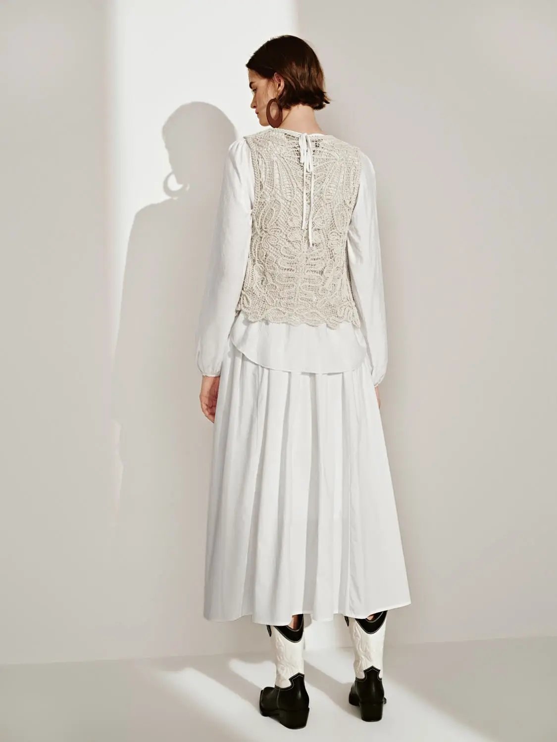Gathered Soft Textured Cotton Skirt Midi Skirt