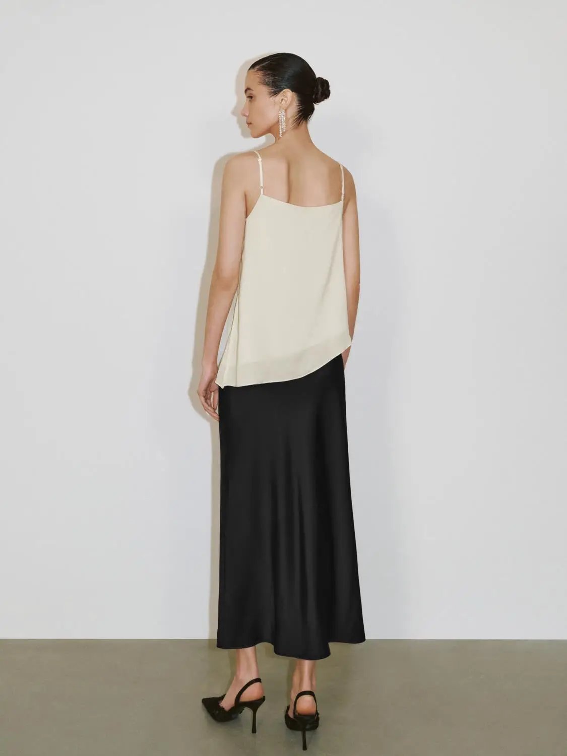 High Waist Draped Satin Texture Fishtail Slip Maxi Skirt