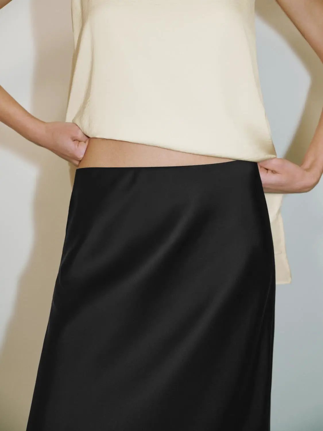 High Waist Draped Satin Texture Fishtail Slip Maxi Skirt