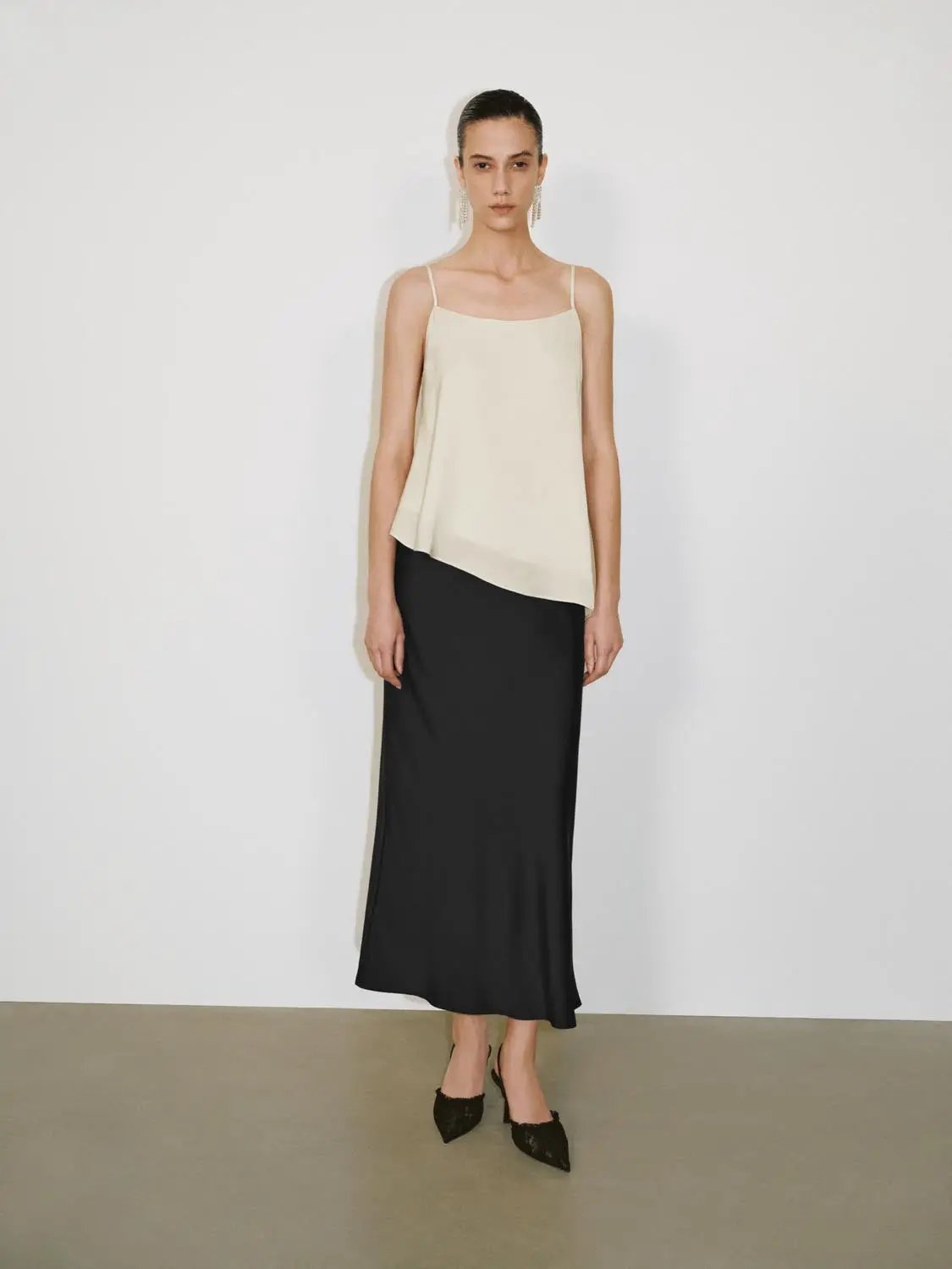 High Waist Draped Satin Texture Fishtail Slip Maxi Skirt