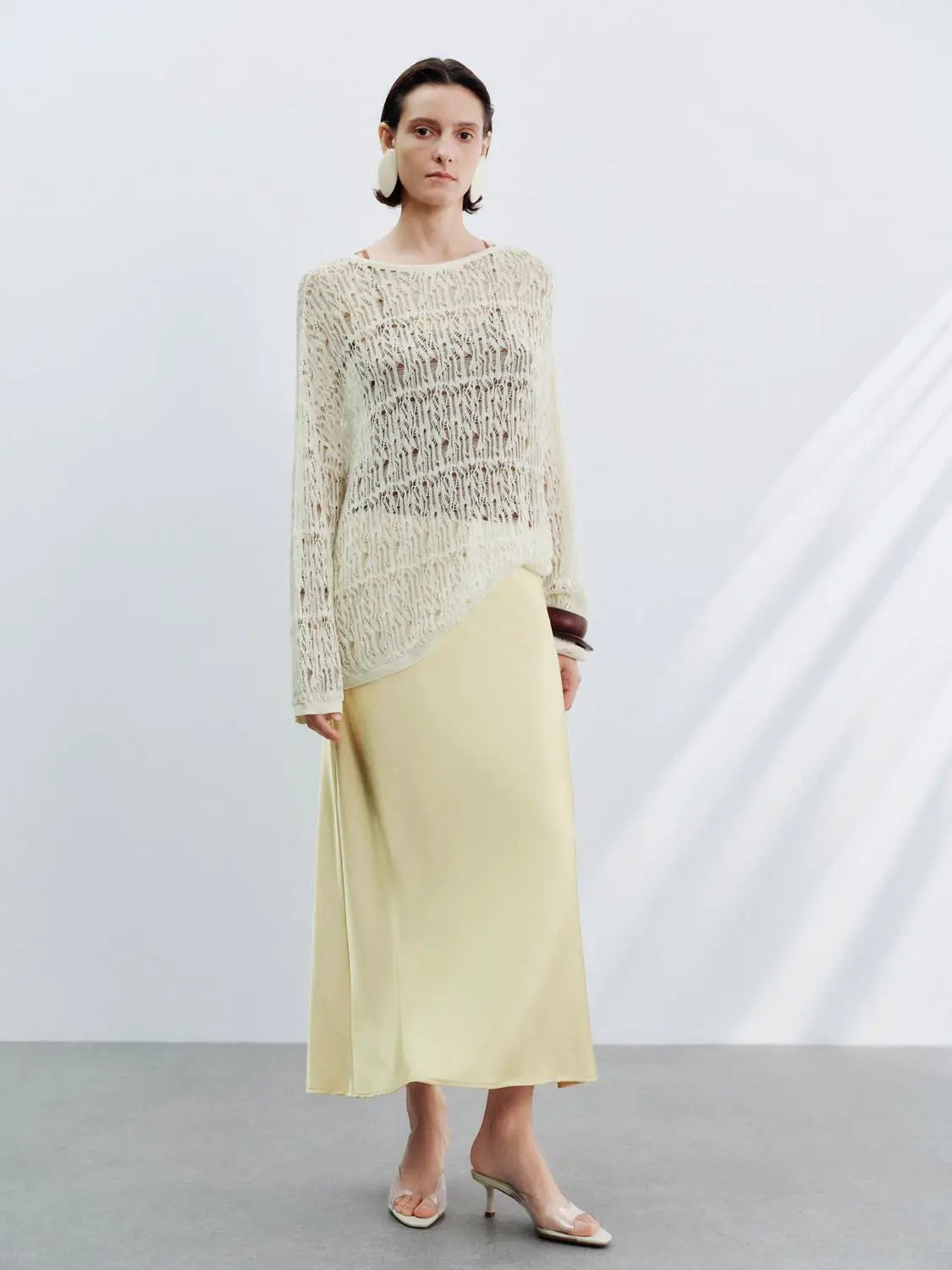 High Waist Draped Satin Texture Fishtail Slip Maxi Skirt