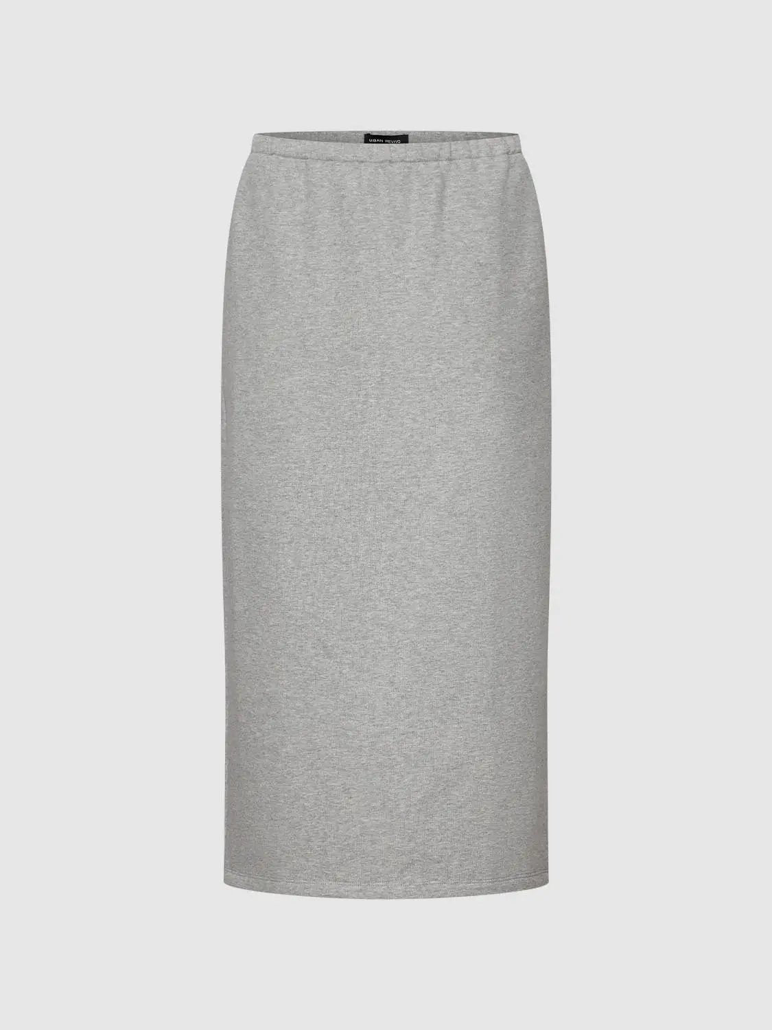 H-line Textured Knit Cotton Blend Midi Skirt