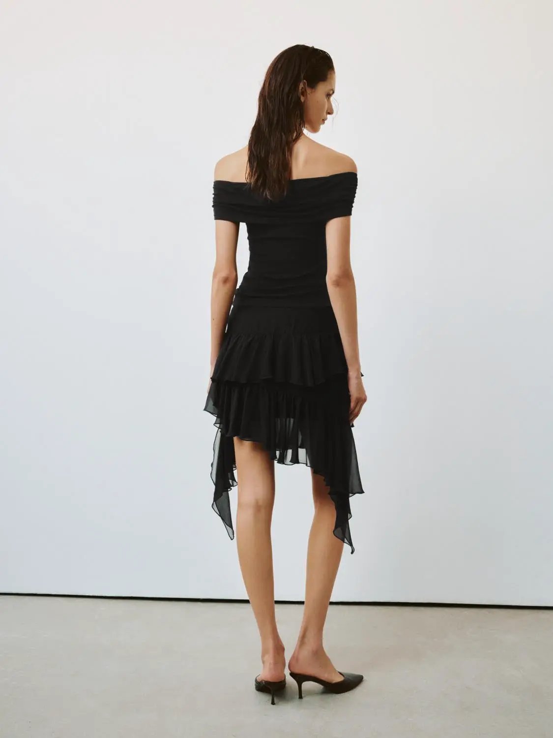 Tiered Ruffle Asymmetric Soft Fabric Mini Skirt