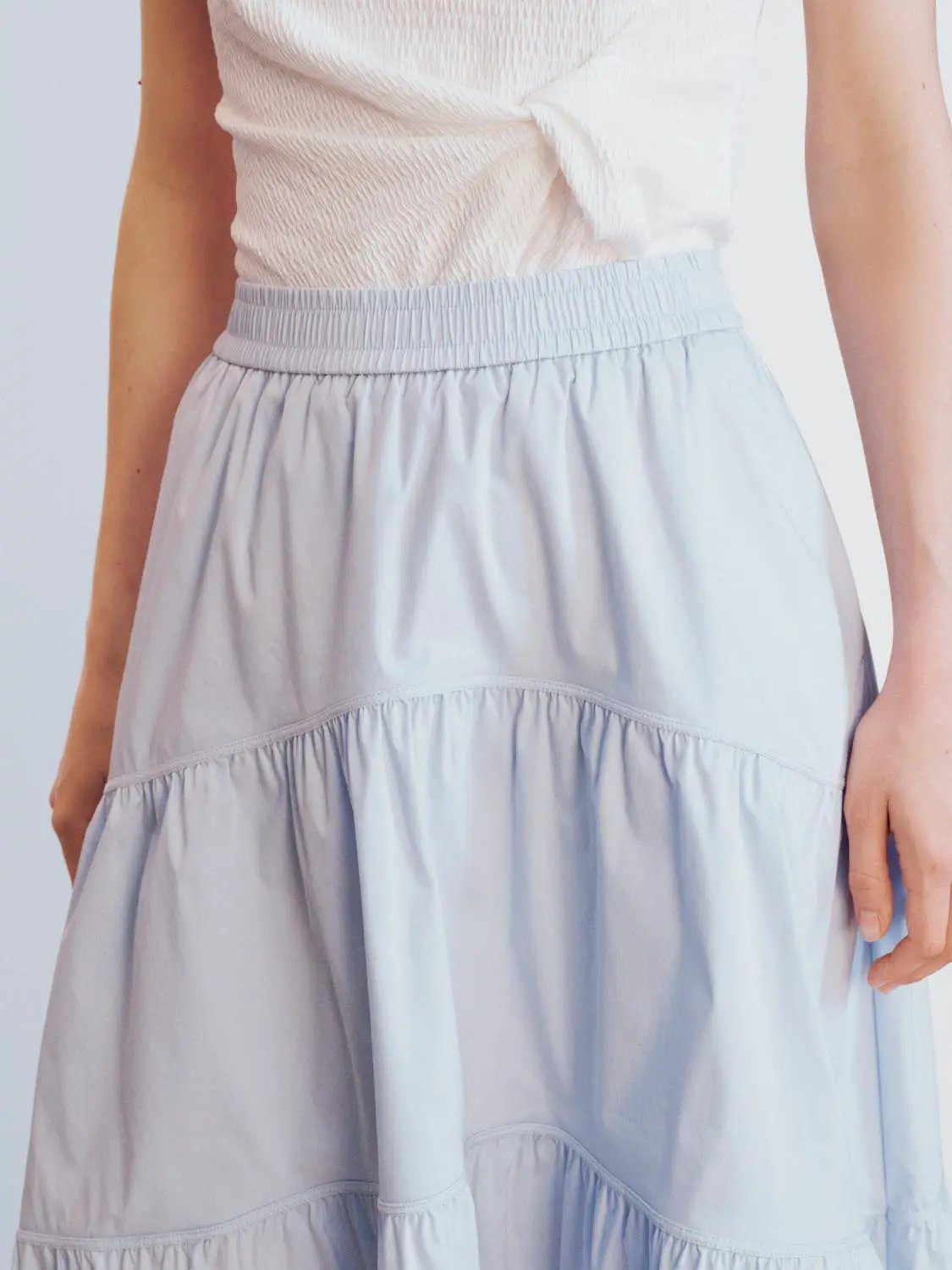 Blend Loose Fit Tiered Seamed Soft Cotton Maxi Skirt