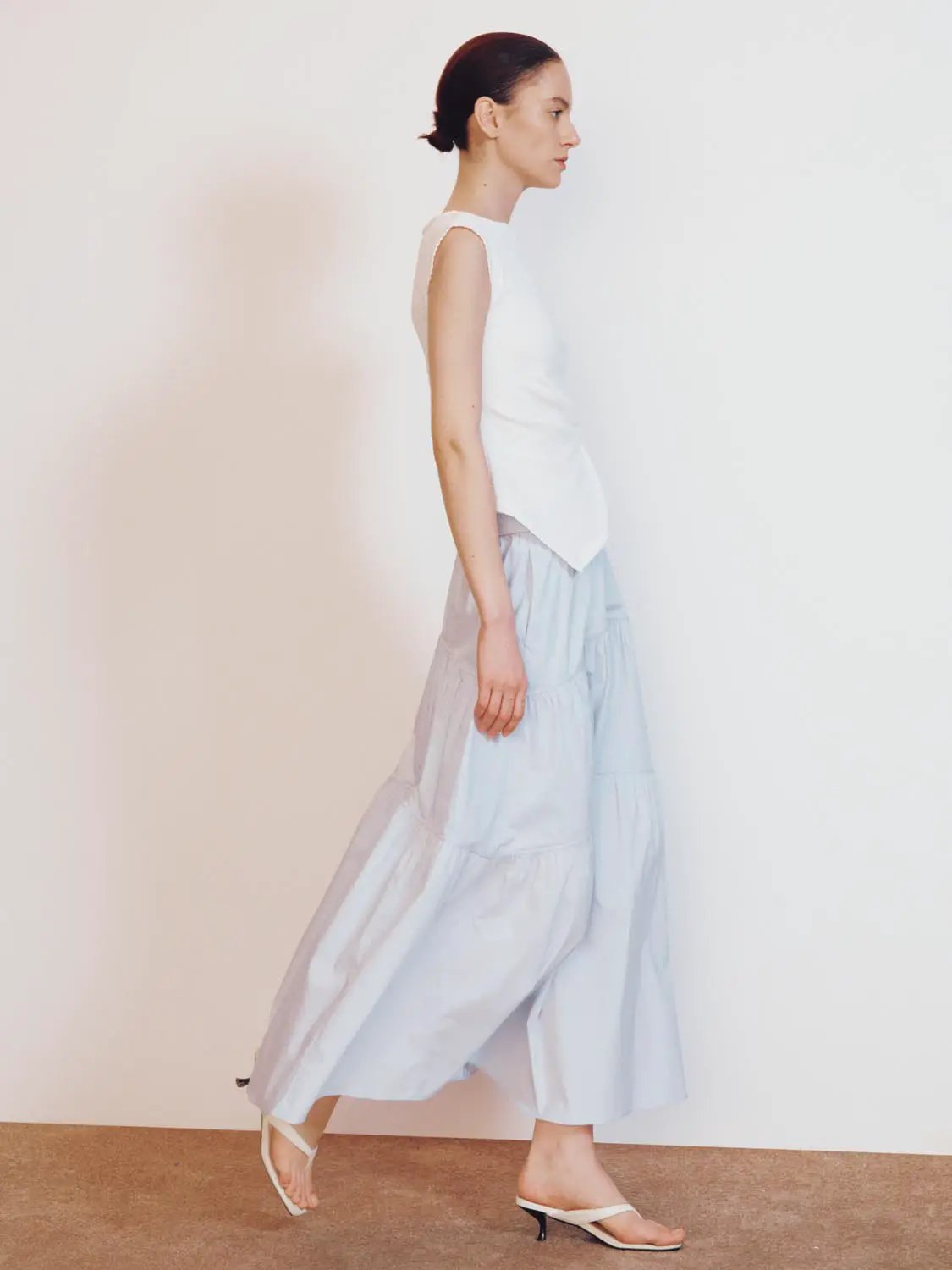 Blend Loose Fit Tiered Seamed Soft Cotton Maxi Skirt