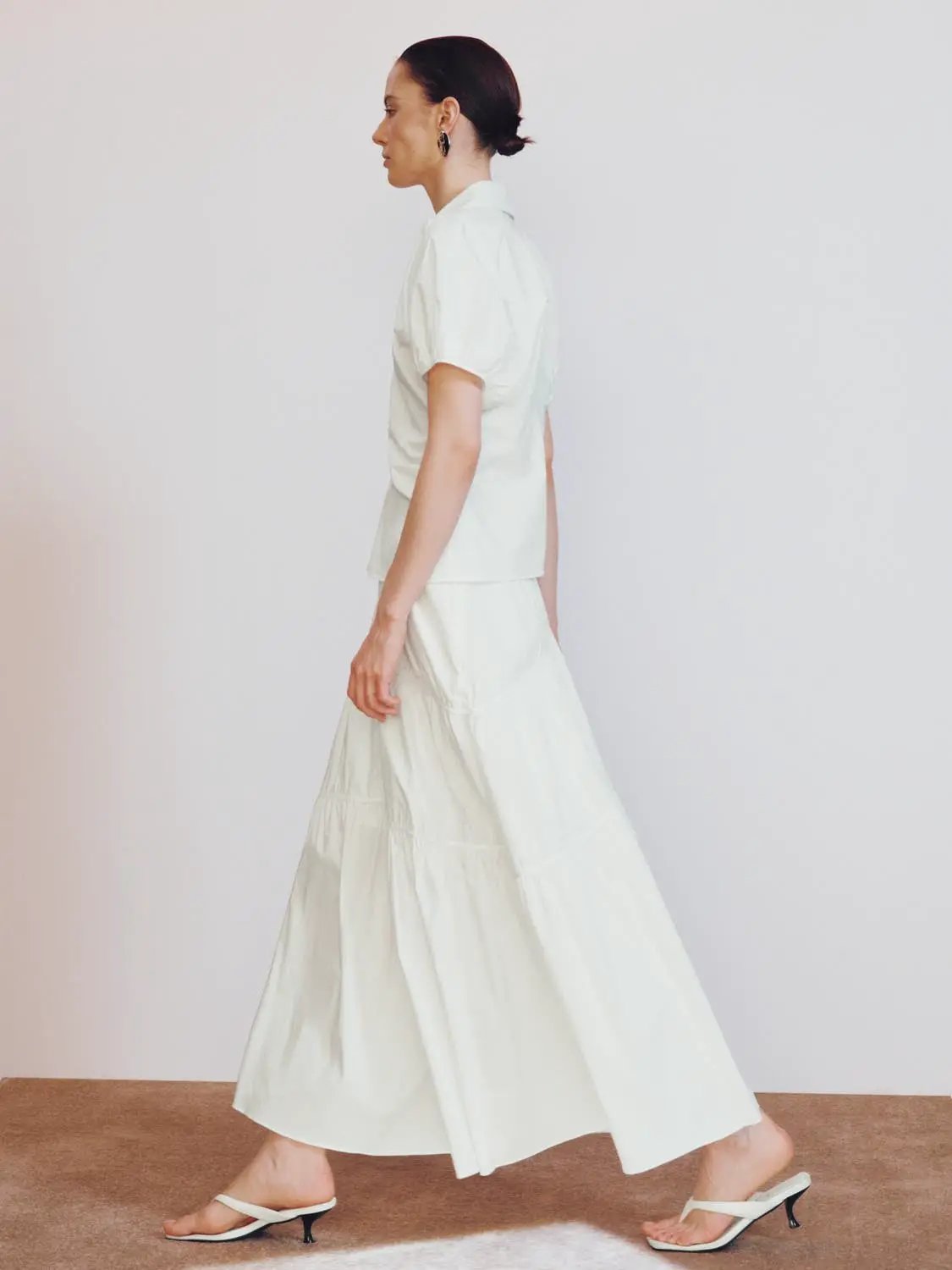 Blend Loose Fit Tiered Seamed Soft Cotton Maxi Skirt