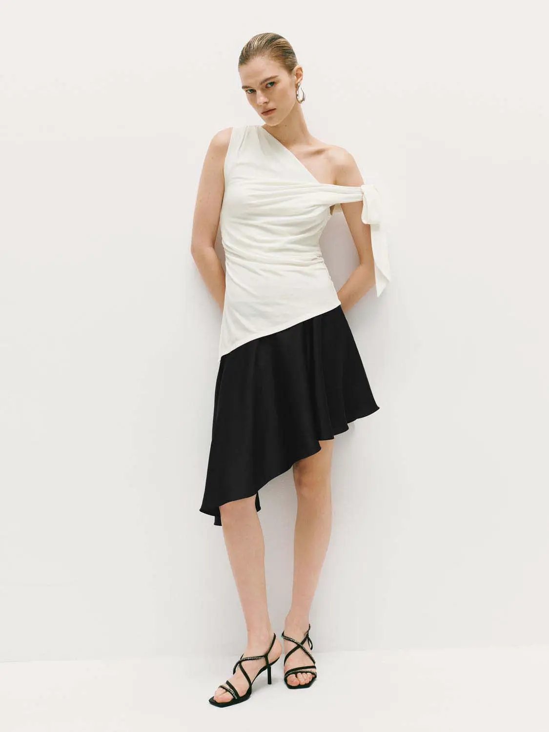 High Waist Twist Front Gray Irregular Asymmetric Mini Skirt