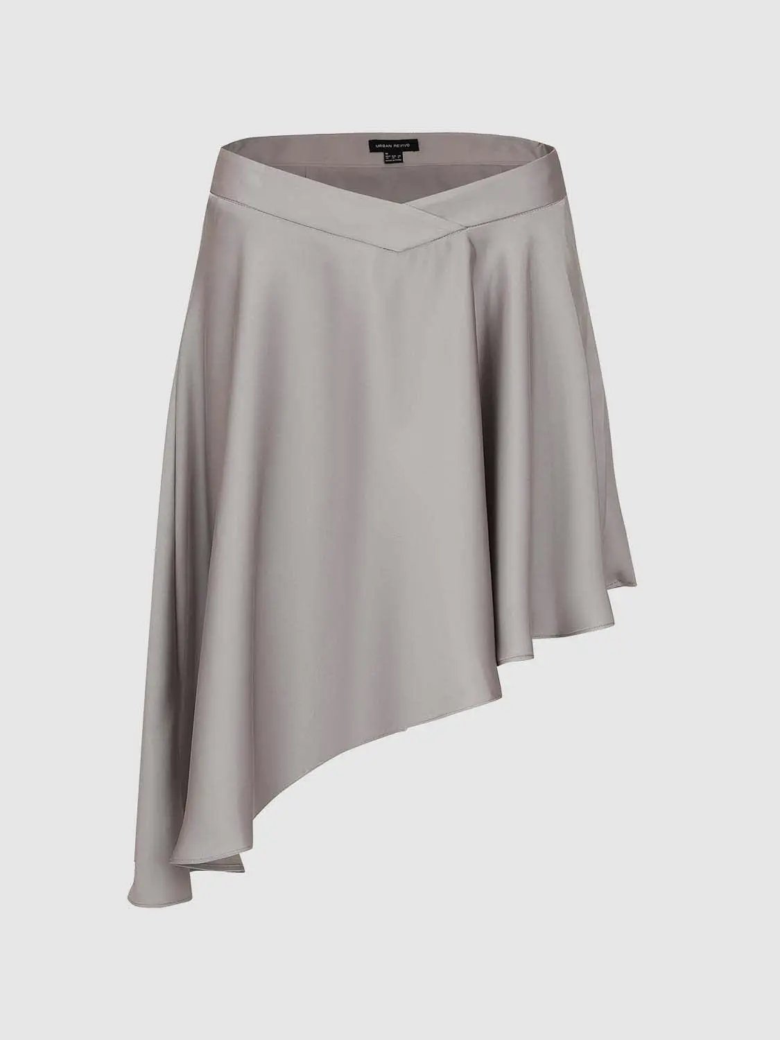 High Waist Twist Front Gray Irregular Asymmetric Mini Skirt