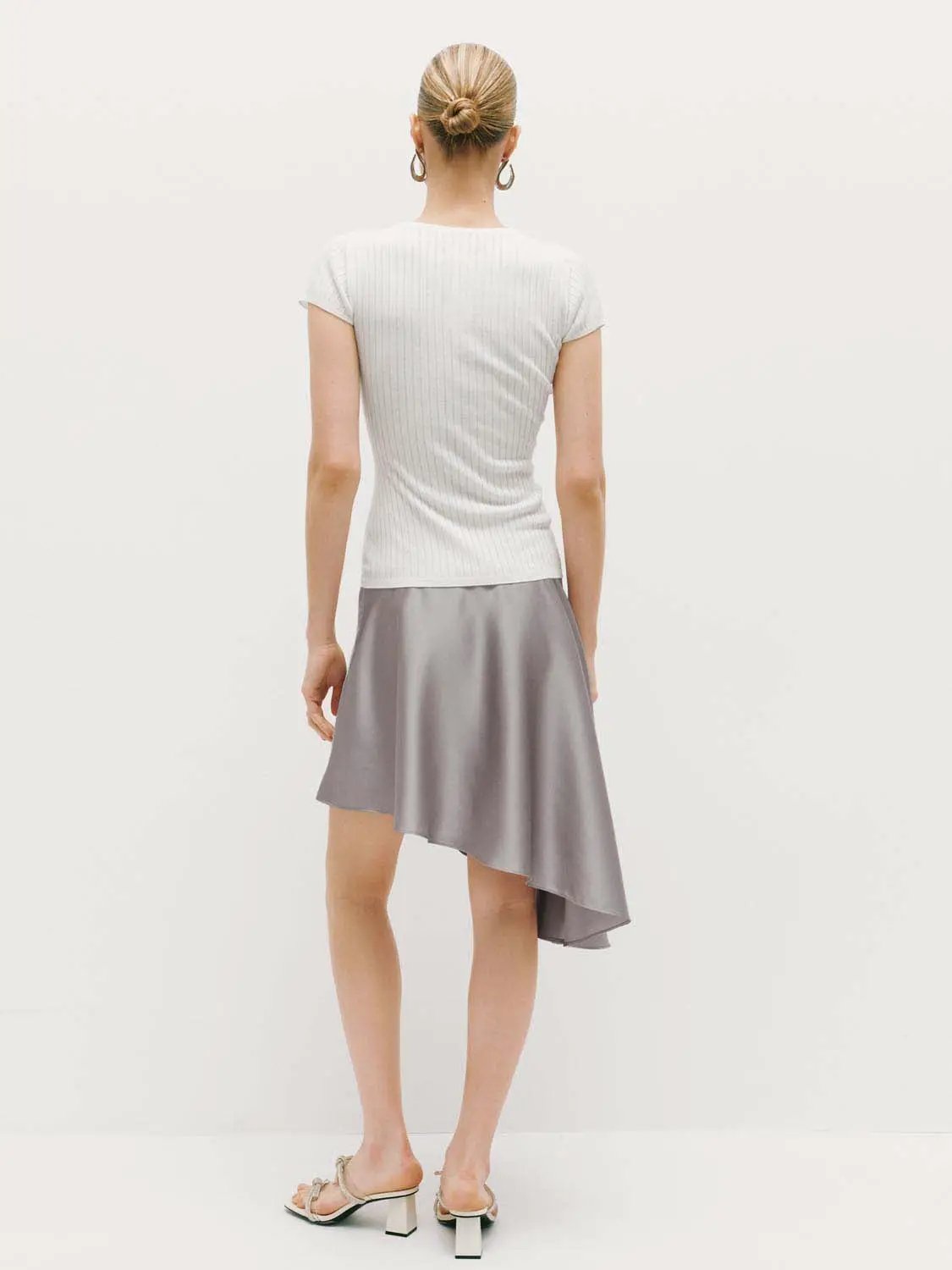 High Waist Twist Front Gray Irregular Asymmetric Mini Skirt