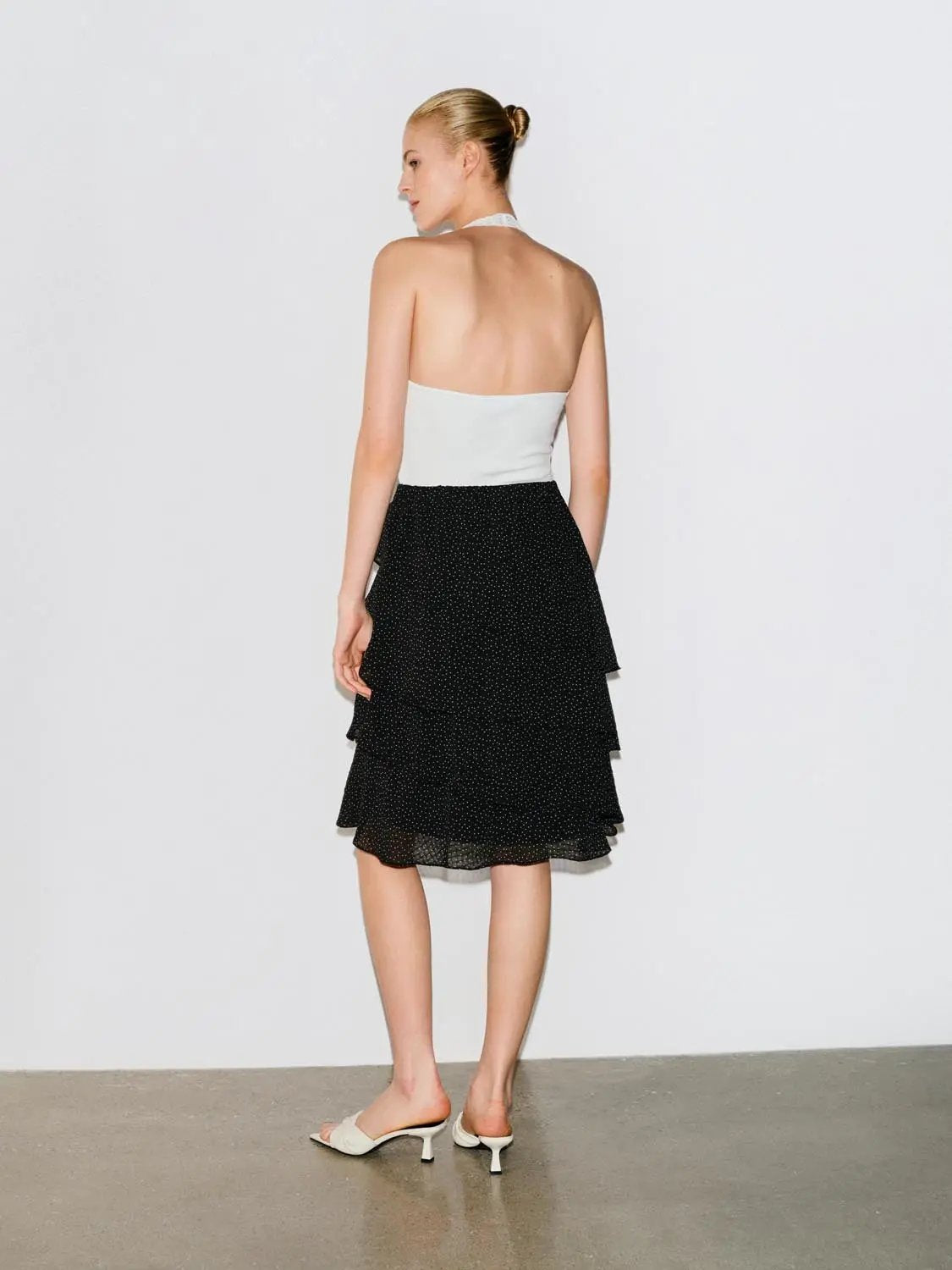 Polka Dot Layered Ruffle Wrap Asymmetric Hem Skirt