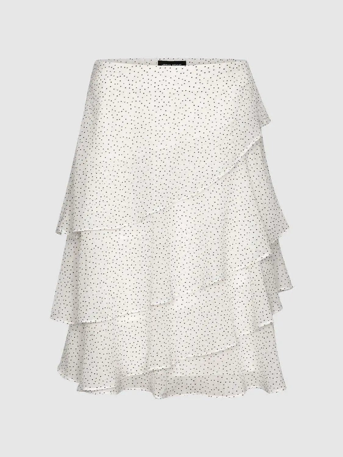 Polka Dot Layered Ruffle Wrap Asymmetric Hem Skirt