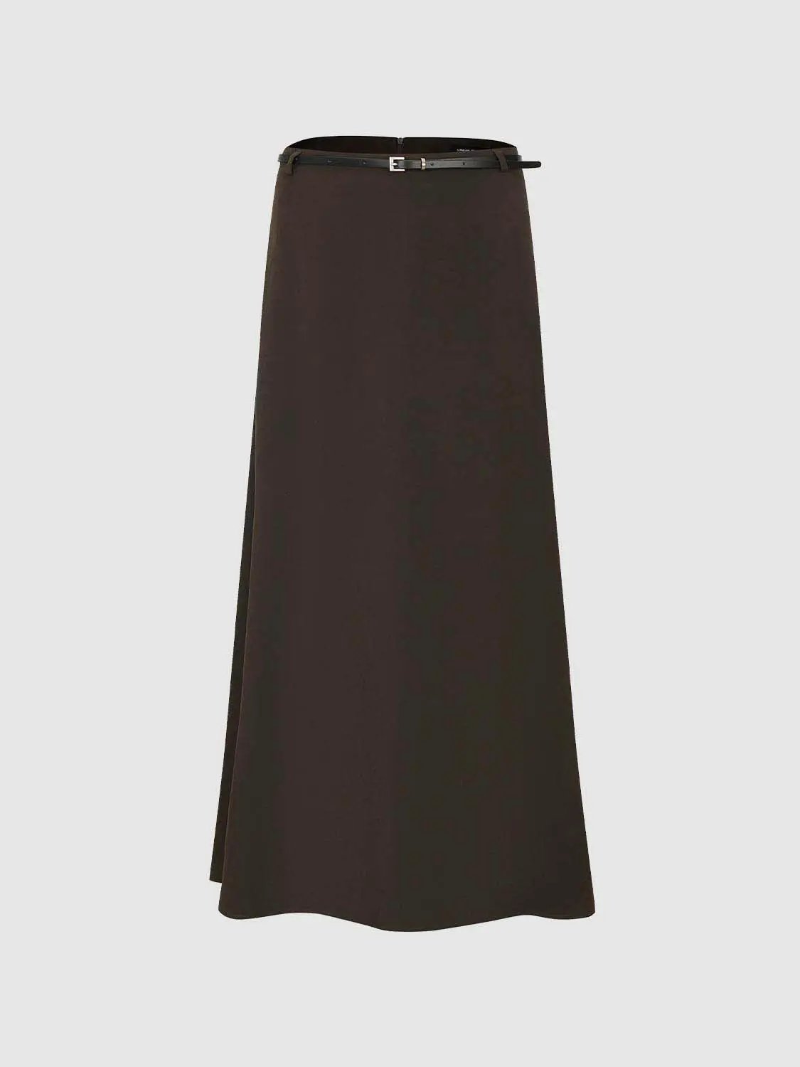 Thin Belted Solid A-Line Mid-rise Maxi Skirt