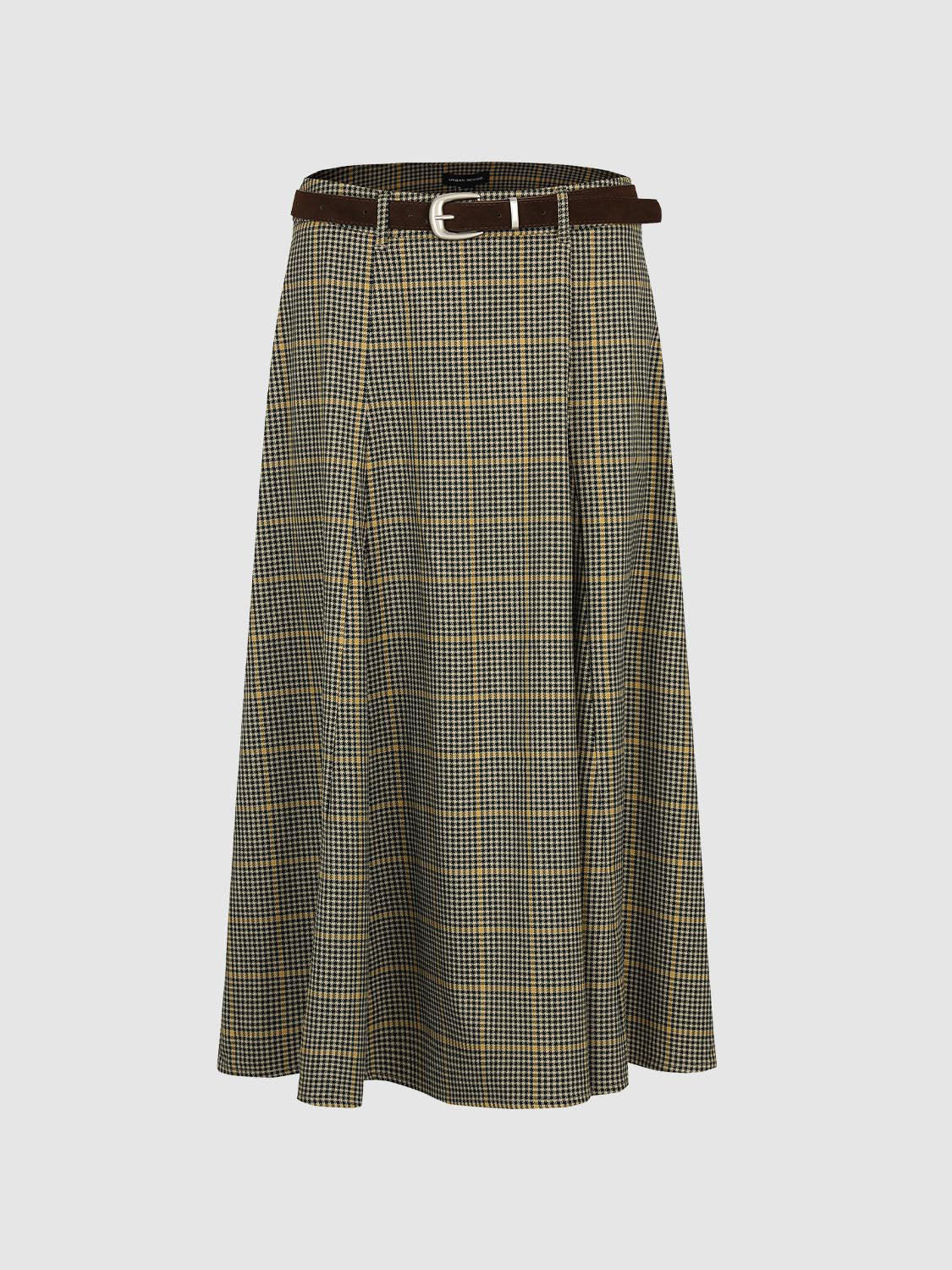 Belted Checked A-Line Mid-rise Maxi Skirt