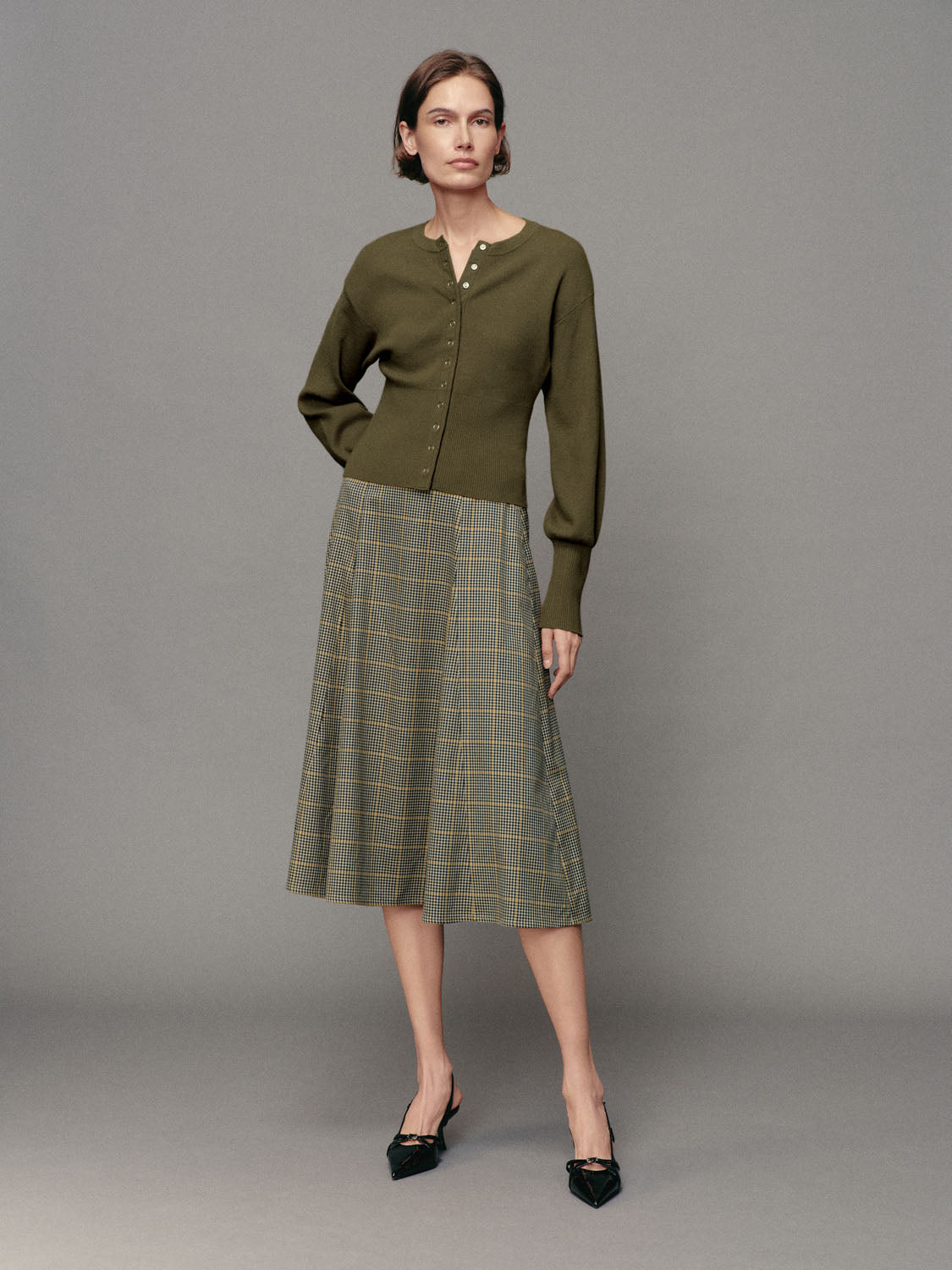 Belted Checked A-Line Mid-rise Maxi Skirt
