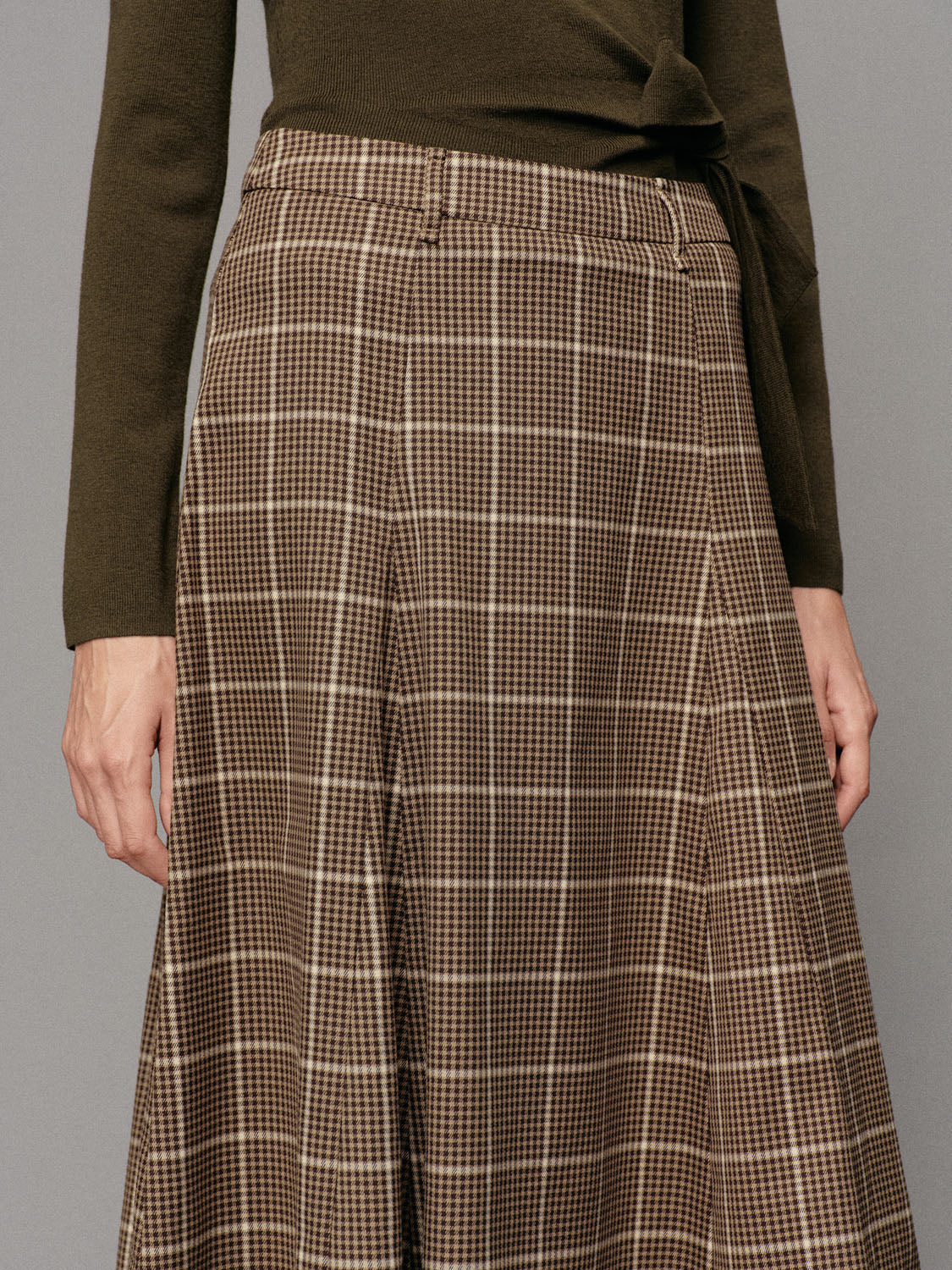 Belted Checked A-Line Mid-rise Maxi Skirt