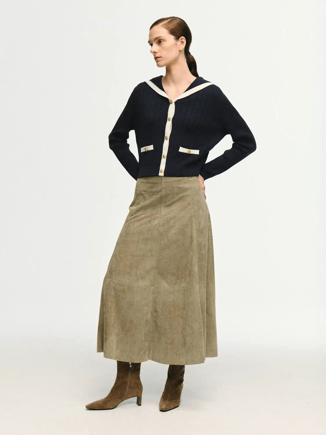 Stretch A-Line Mid-rise Maxi Skirt