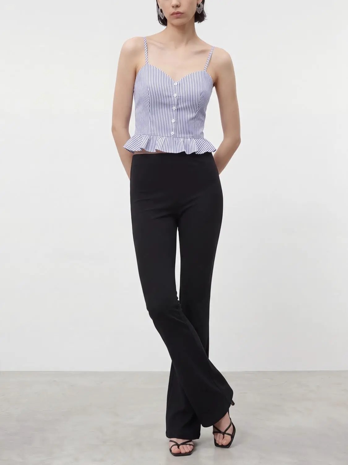 Low Rise Plaid Pattern Slim Flare Leg Trousers
