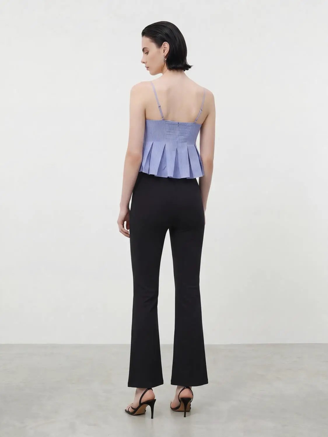 Low Rise Plaid Pattern Slim Flare Leg Trousers