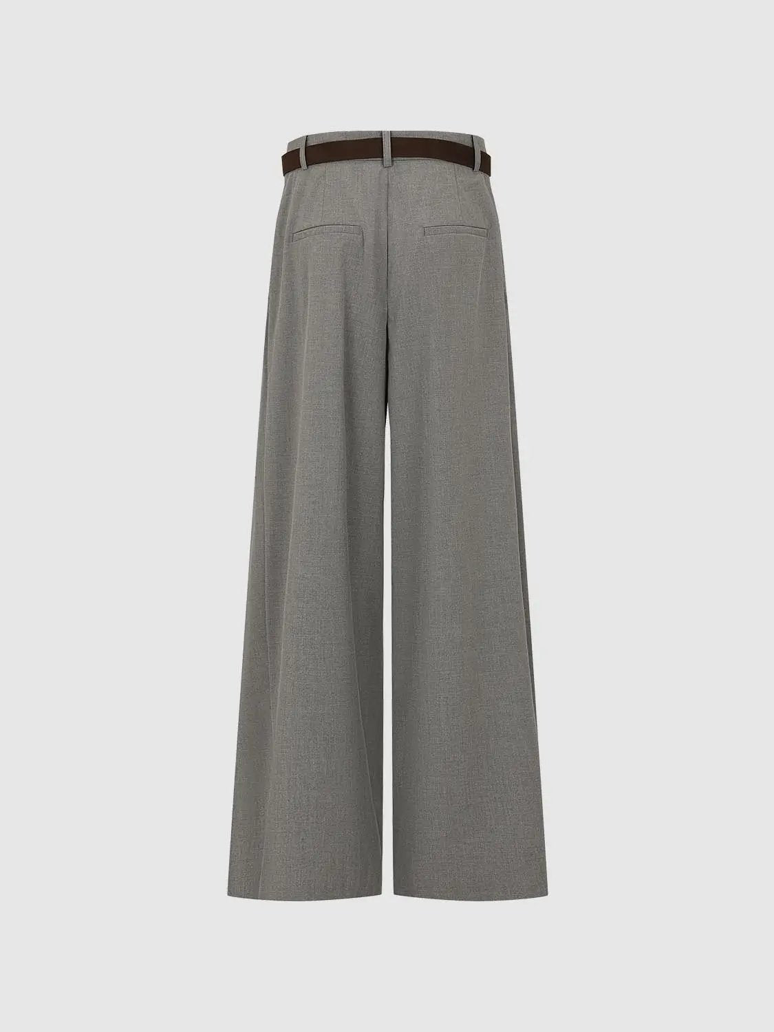 High Waist Belted Pleated Woven Tailored Wide Leg Long Pants