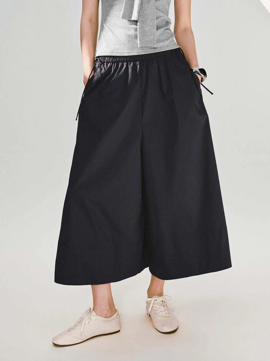 Elastic Waist Drawstring Loose Wide Leg Casual Trousers