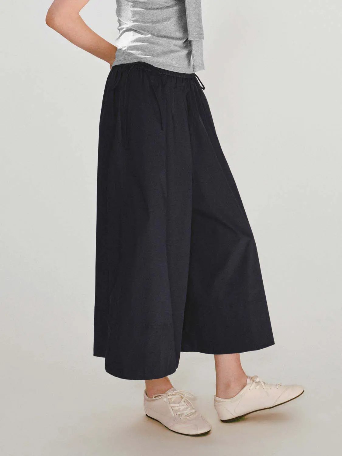 Elastic Waist Drawstring Loose Wide Leg Casual Trousers