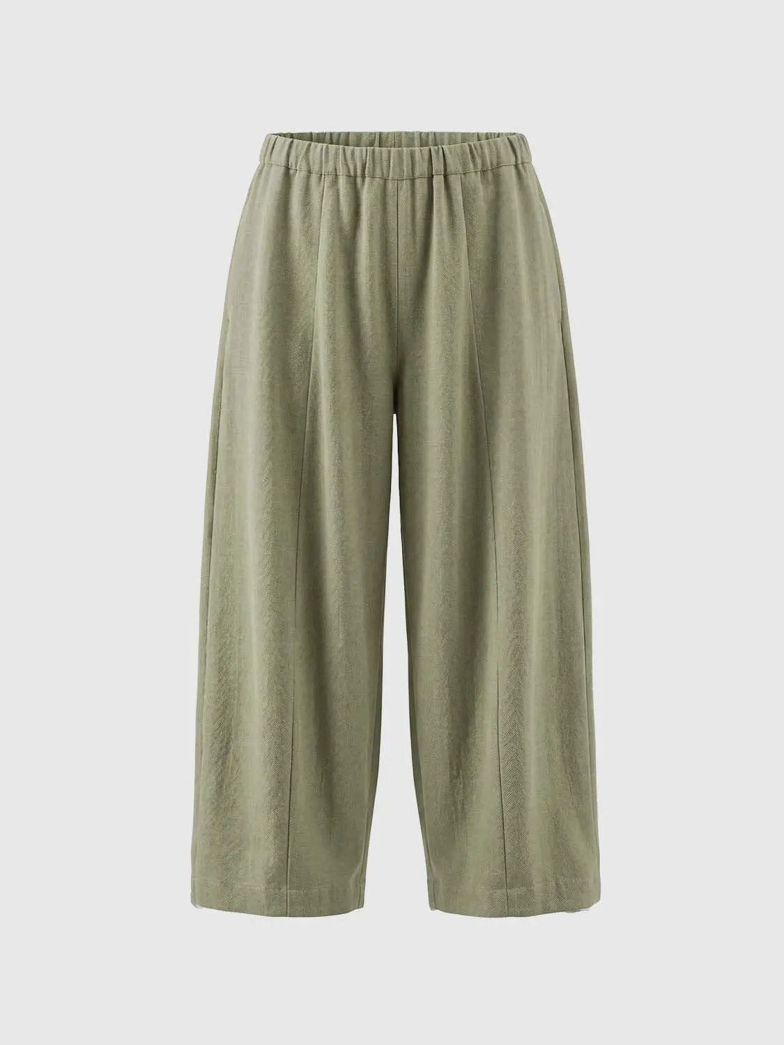 Elastic Drawstring Waist Solid Color Loose Wide Leg Pants