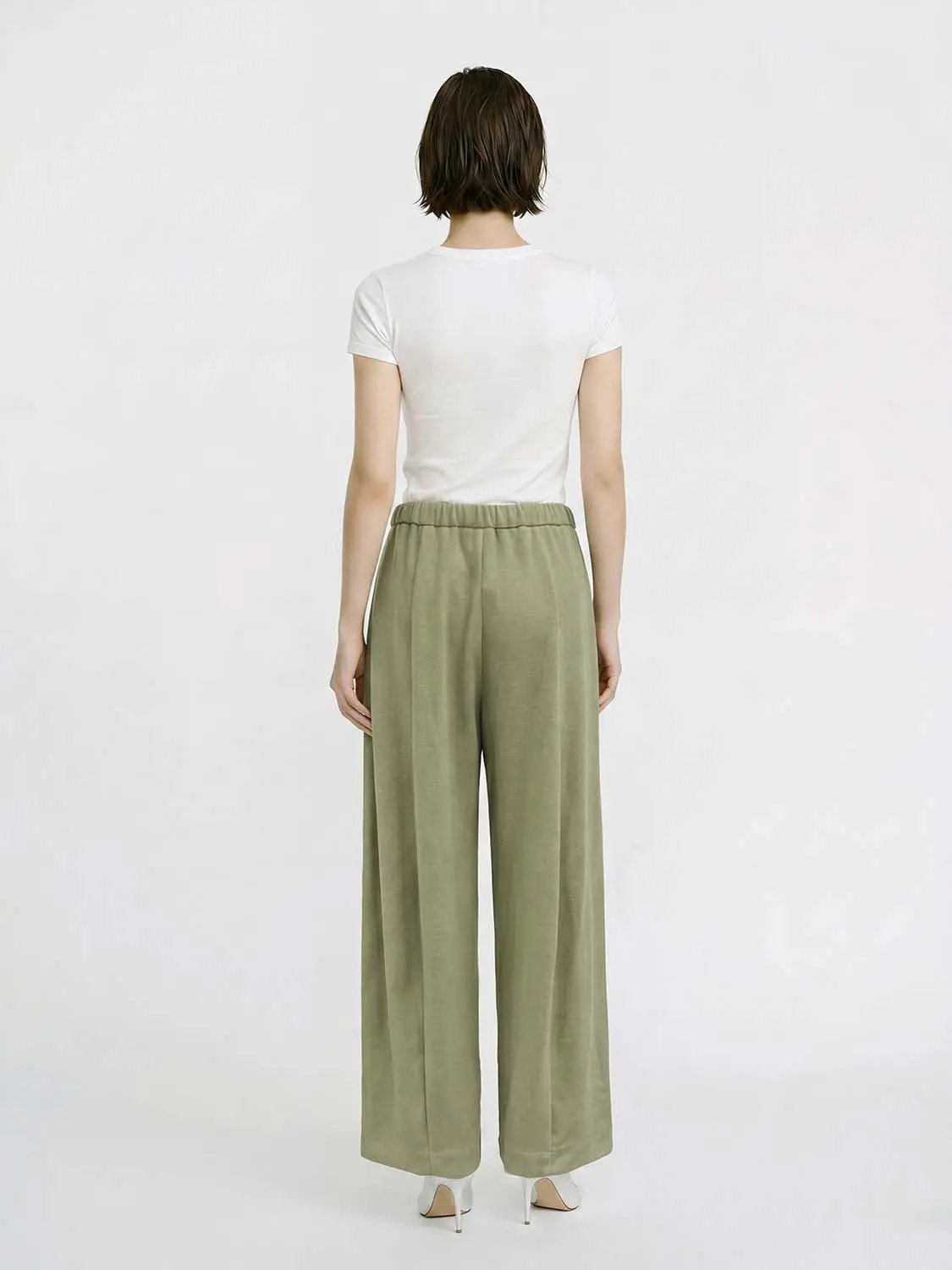 Elastic Drawstring Waist Solid Color Loose Wide Leg Pants