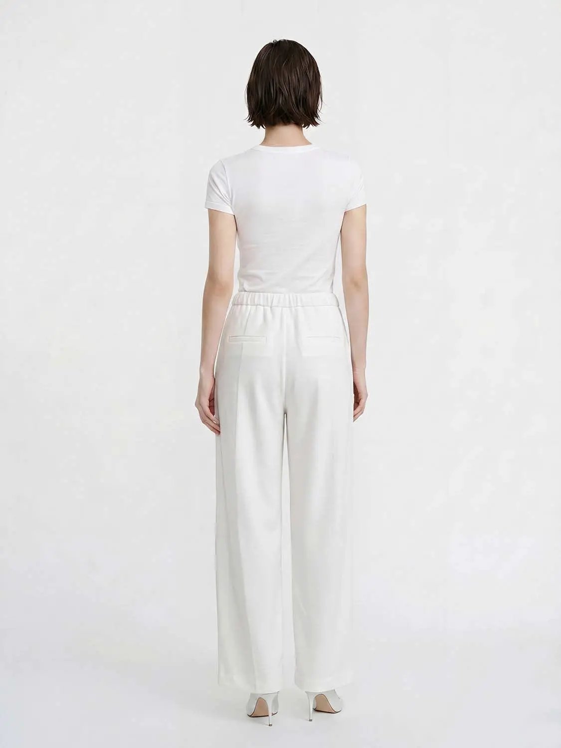 Elastic Drawstring Waist Solid Color Loose Wide Leg Pants