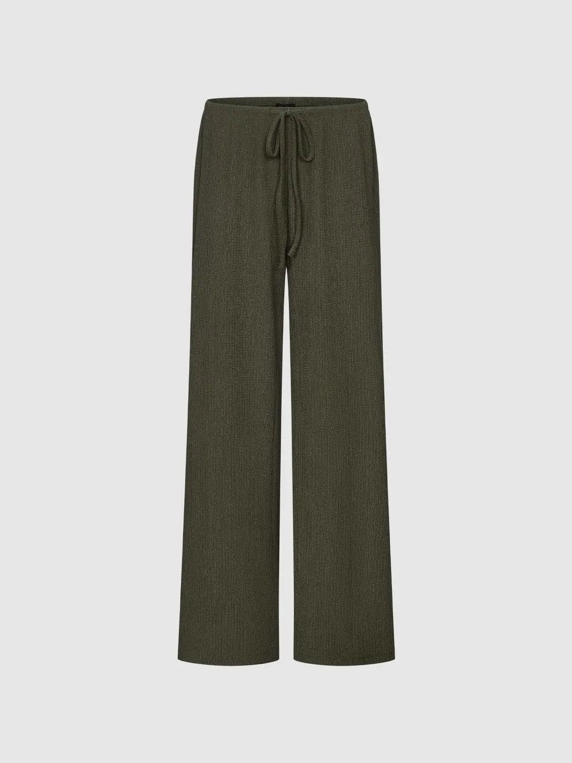 Drawstring Waist Olive Wide-Leg Stretch Pants