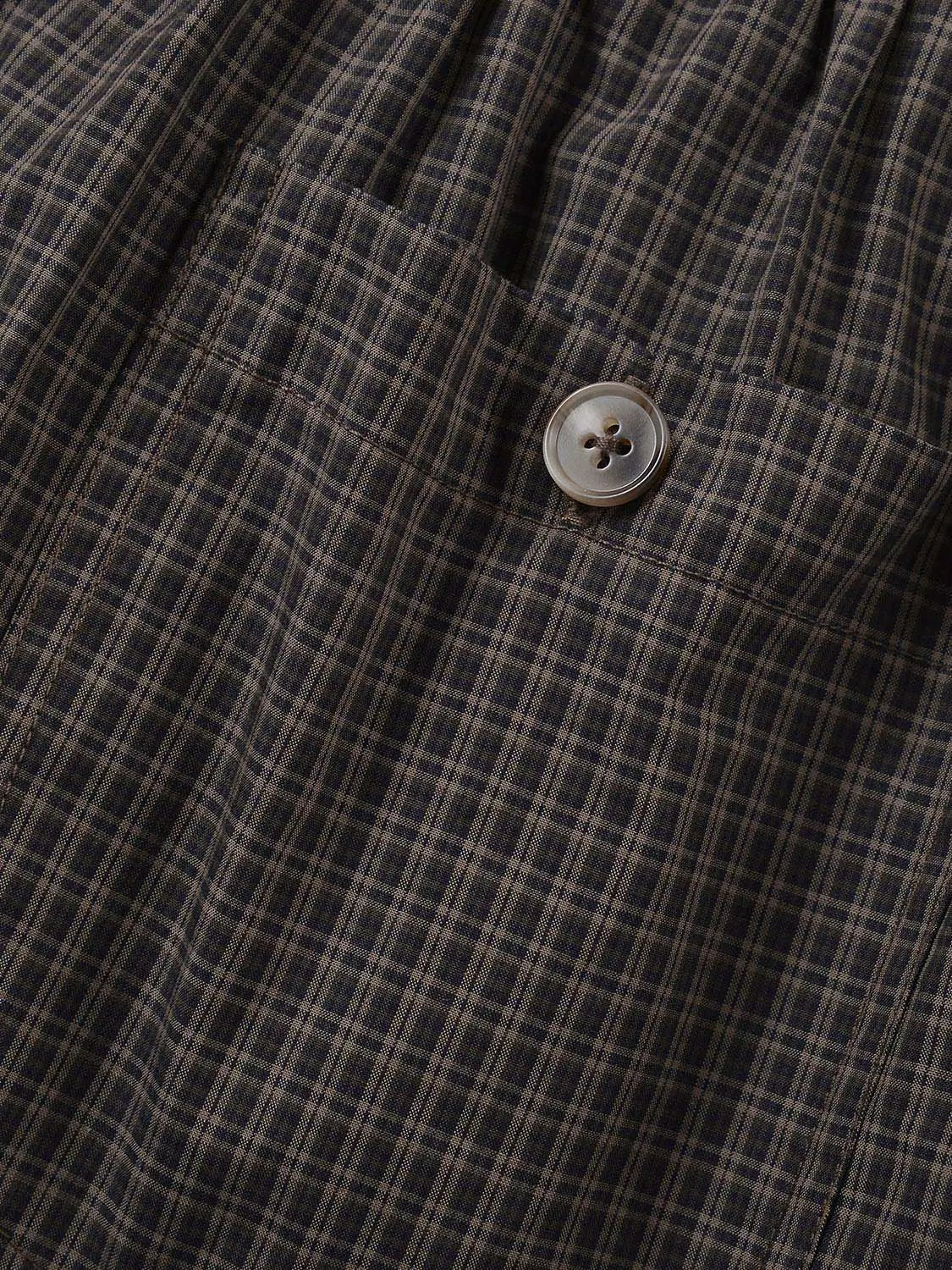 Elastic Drawstring Waist Plaid Check Cotton Wide Leg Pants