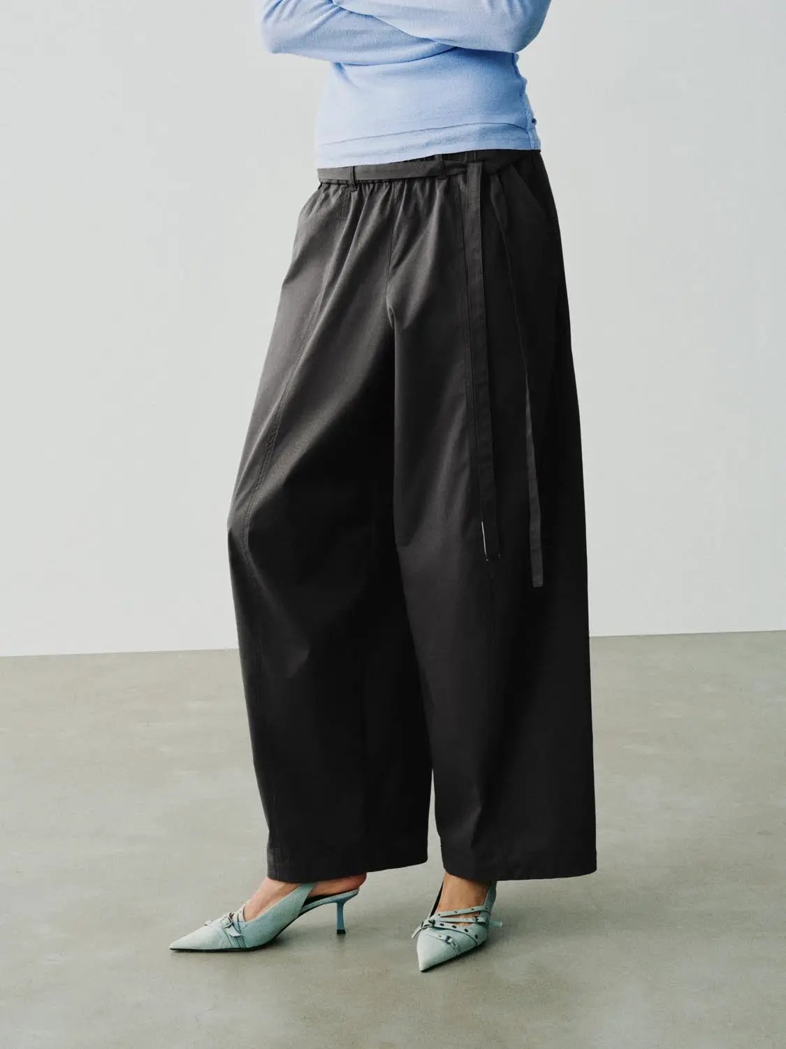 Long Wide Leg Tie Waist Pants
