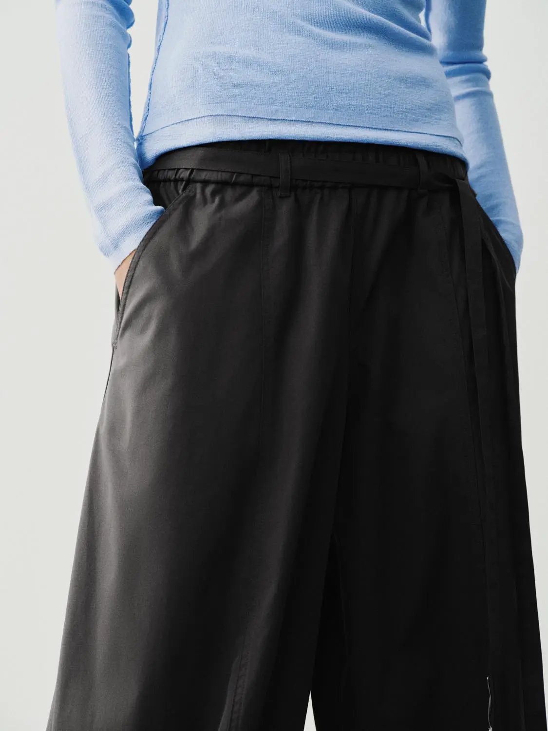 Long Wide Leg Tie Waist Pants