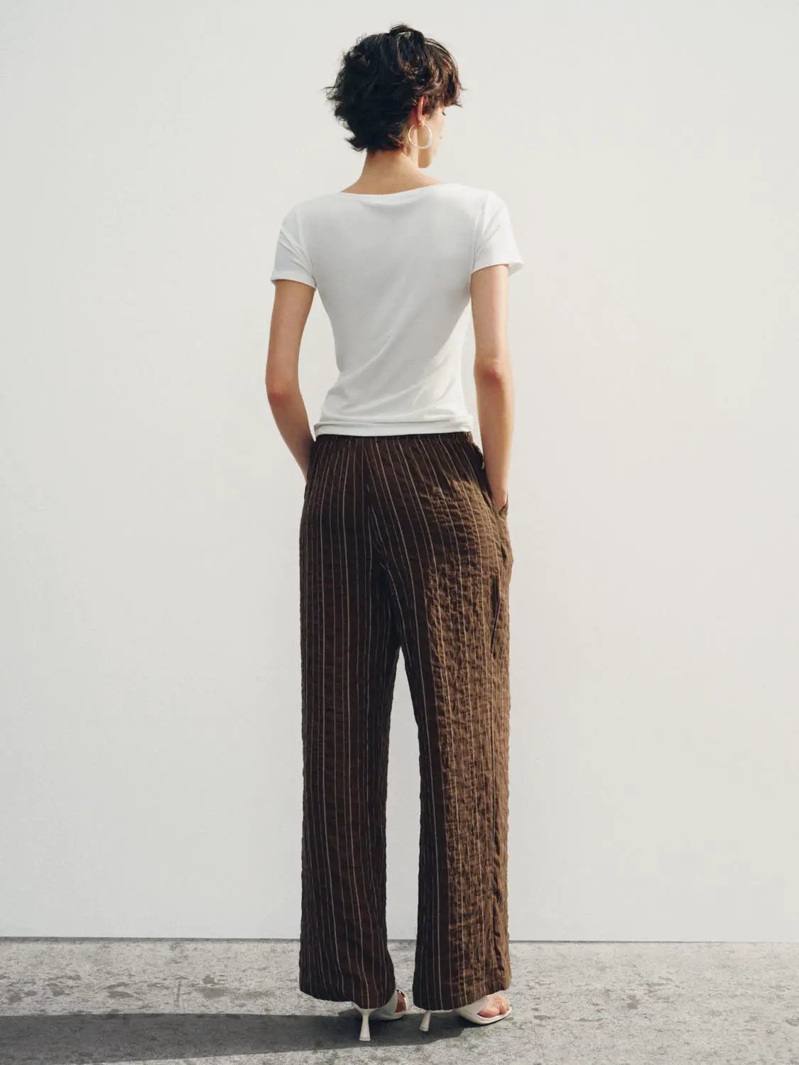 Striped Textured Soft Lyocell Wide-leg Pants