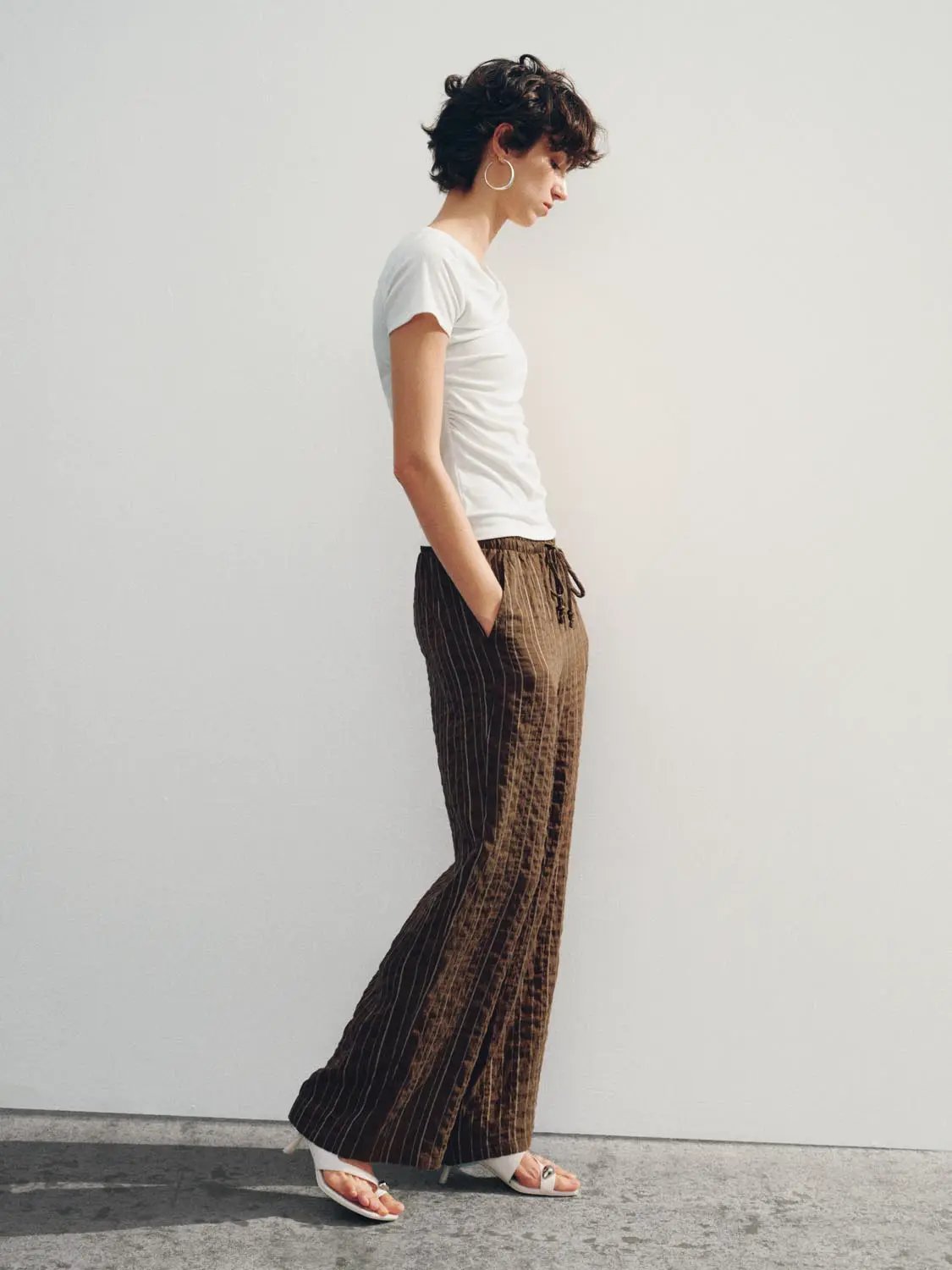 Striped Textured Soft Lyocell Wide-leg Pants
