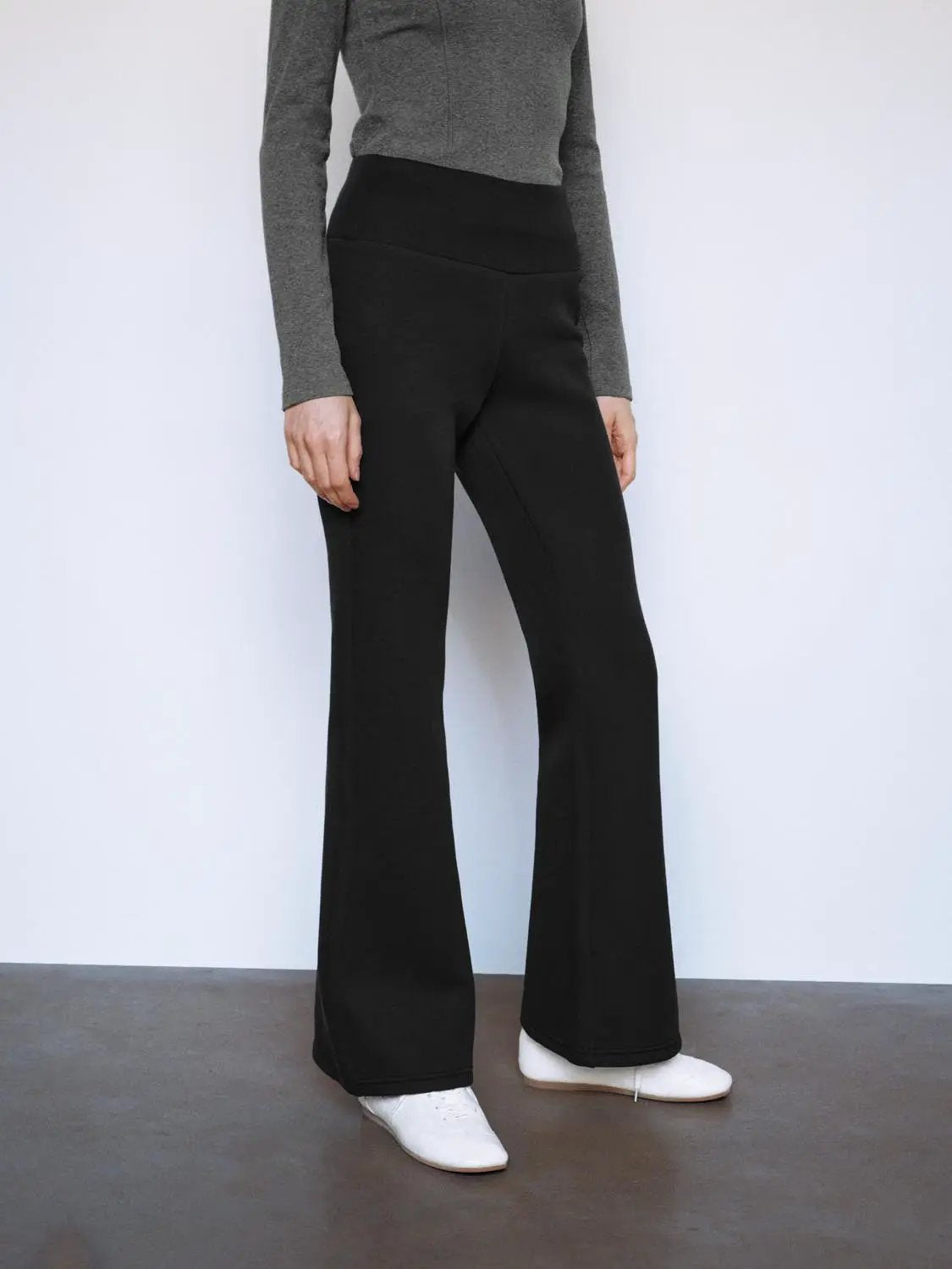 Black High Waisted Flare Stretch Cotton Blend Pants