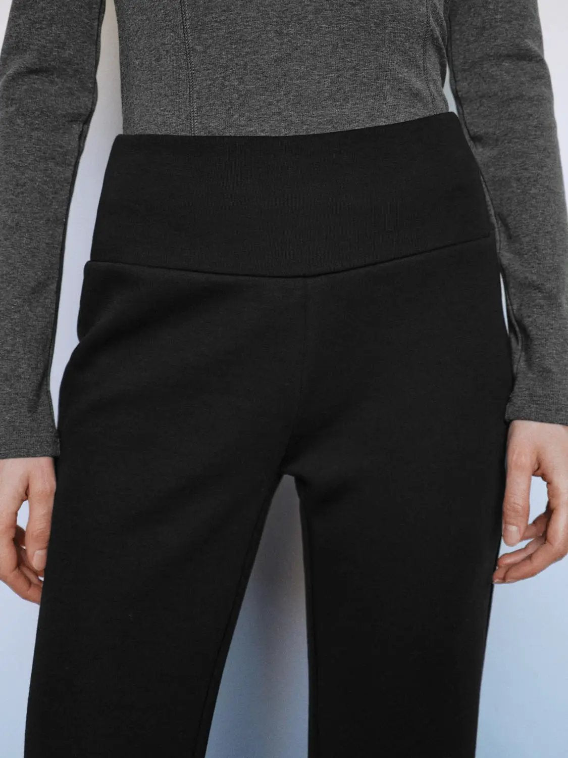 Black High Waisted Flare Stretch Cotton Blend Pants