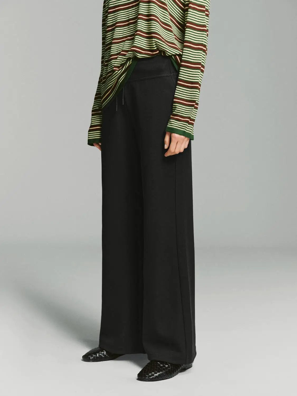 Flare Ribbed Knit Wide-leg Stretch Pants