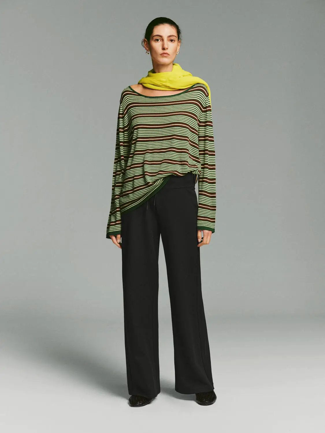 Flare Ribbed Knit Wide-leg Stretch Pants