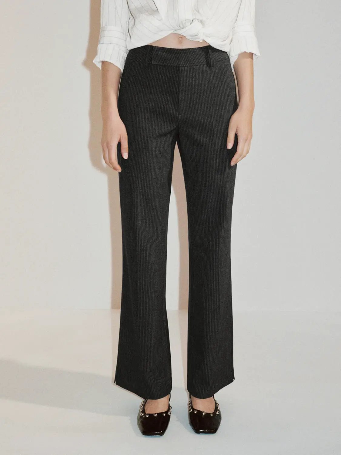 Striped Mid-rise Tailored Flared Pants
