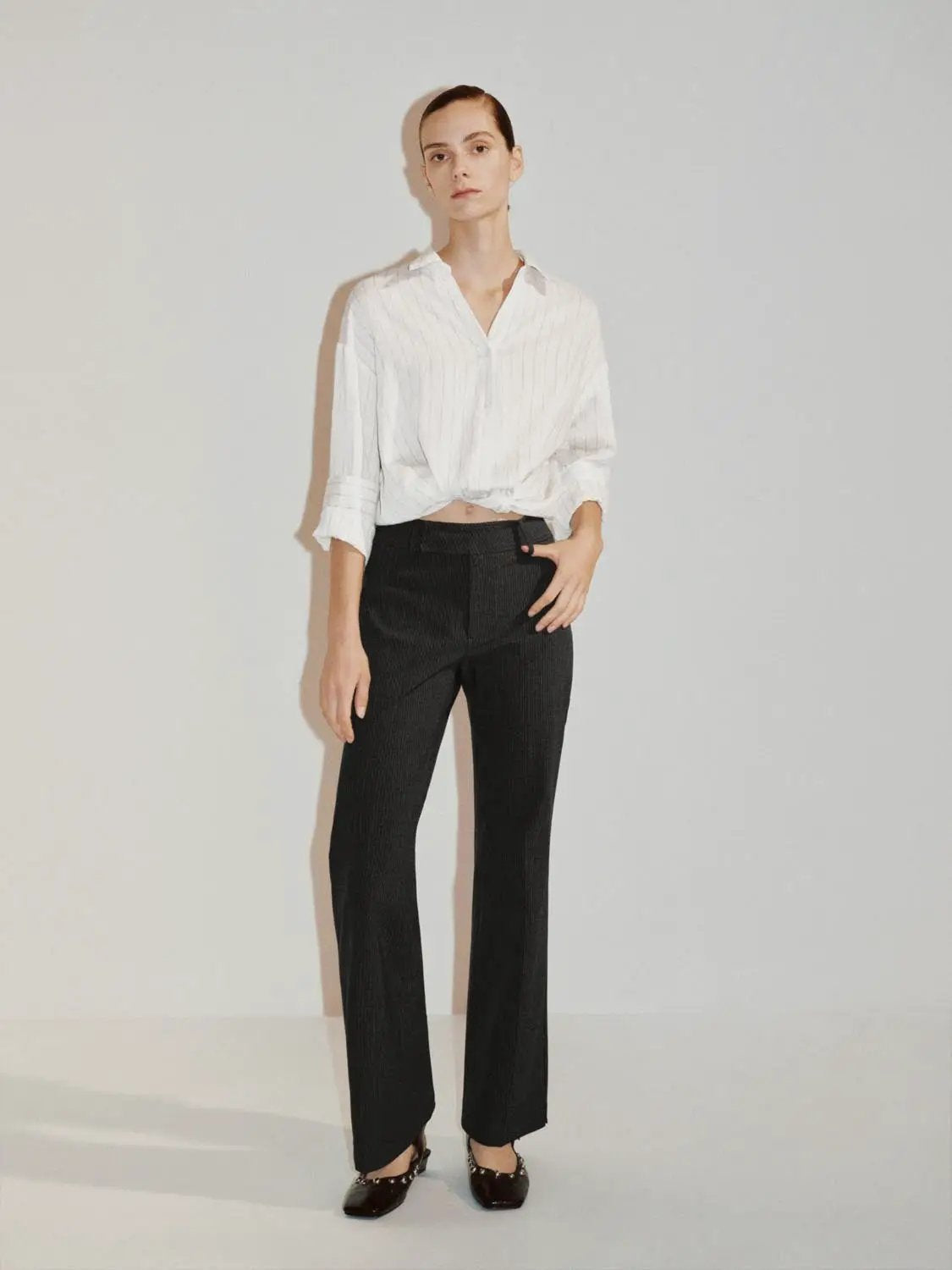 Striped Mid-rise Tailored Flared Pants