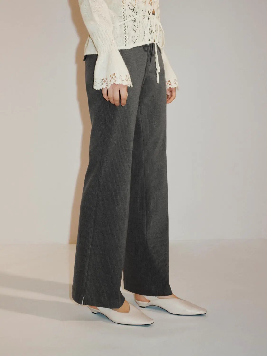 Striped Mid-rise Tailored Flared Pants