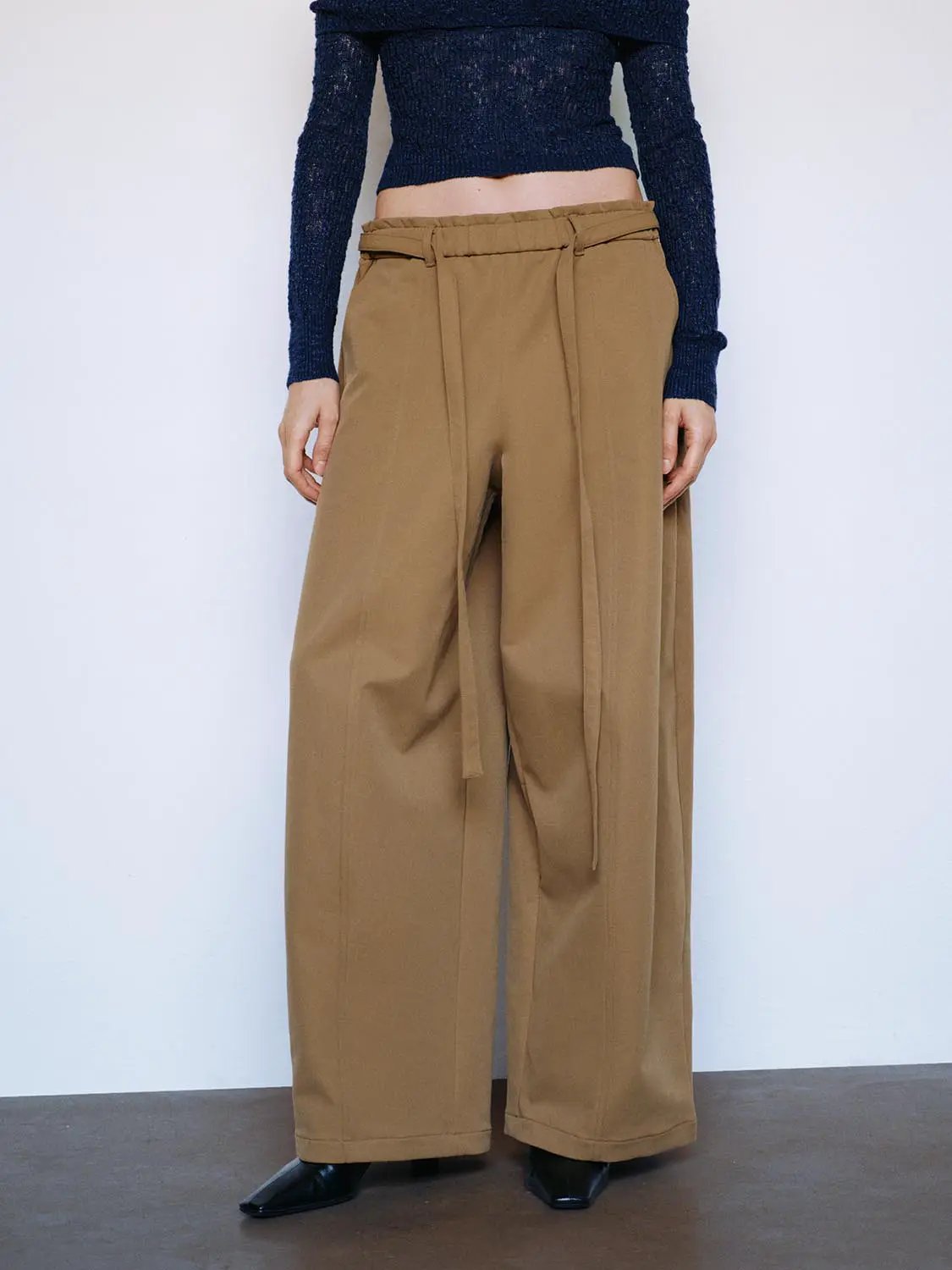 Tie Waist Straight Hem Wide-leg Pants
