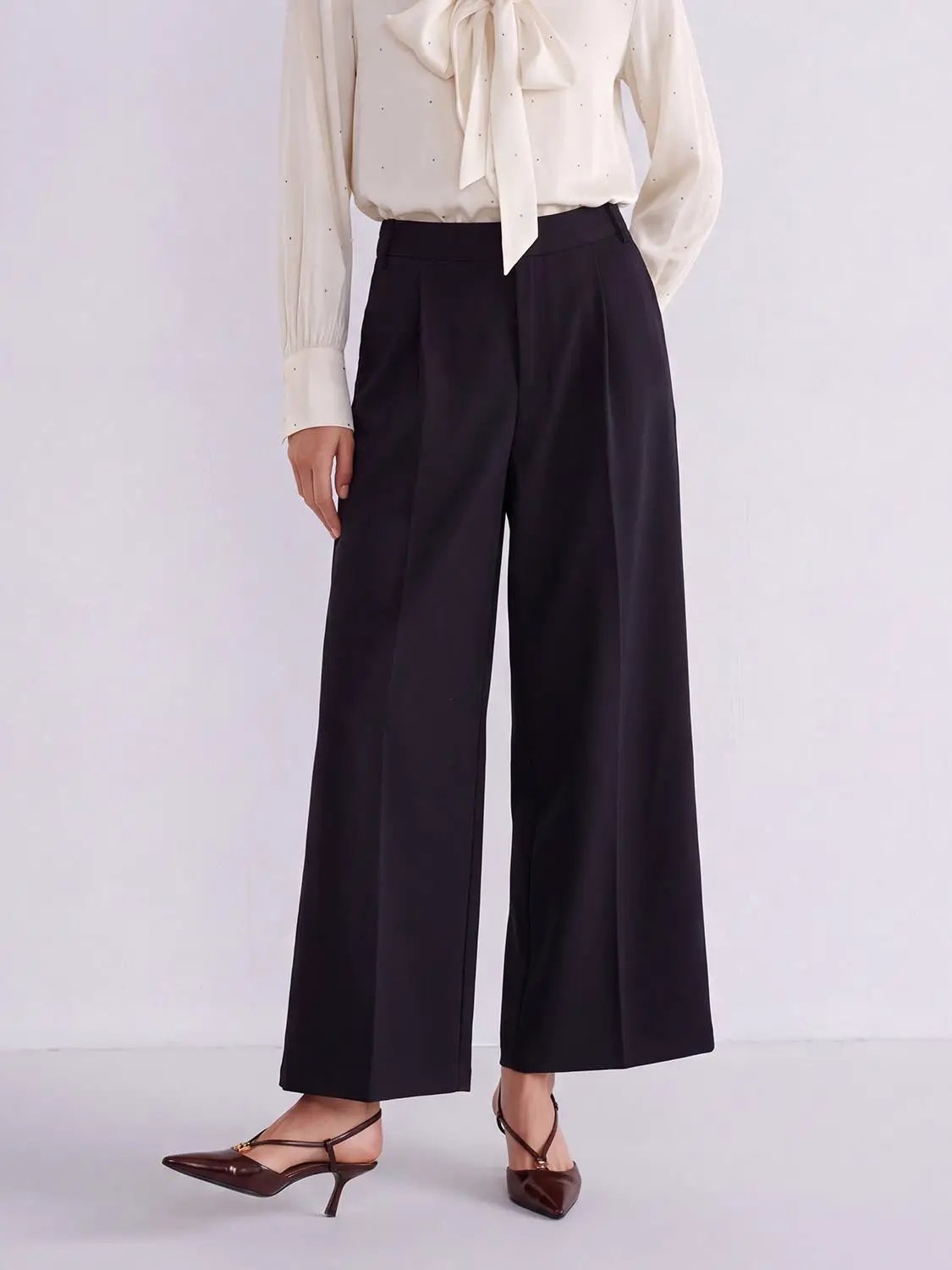 Tailored High-waisted Pleated Wide-leg Pants