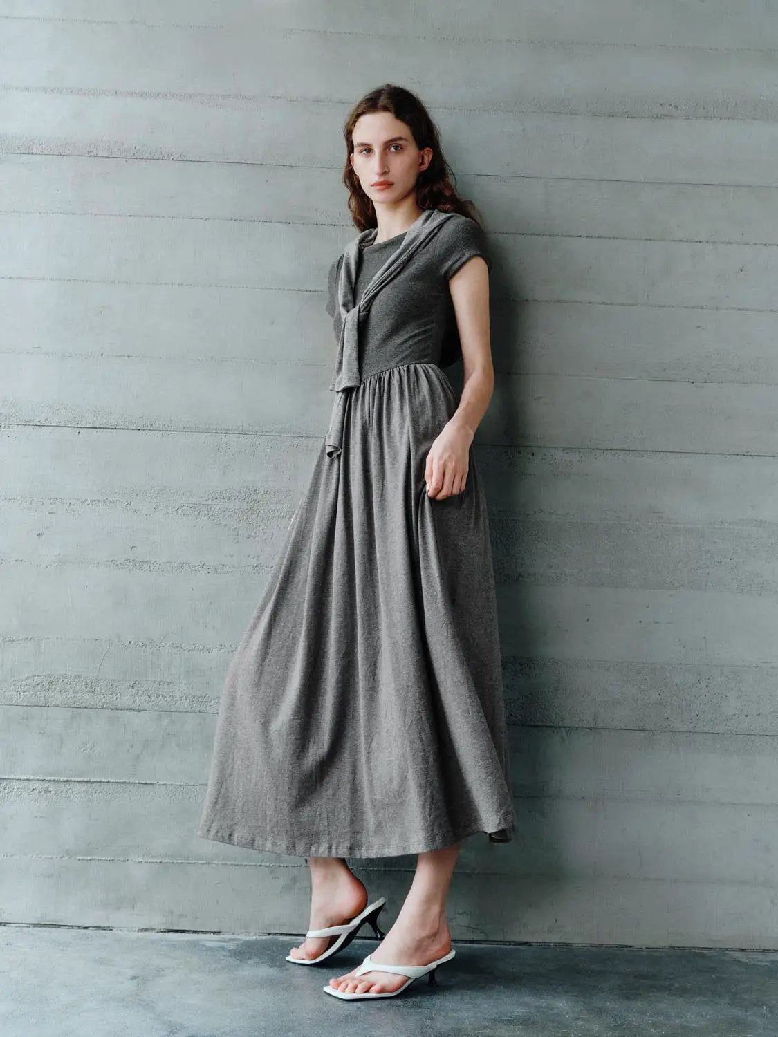 Boat Neck Short Sleeve Gathered Waist A Line Maxi Dress