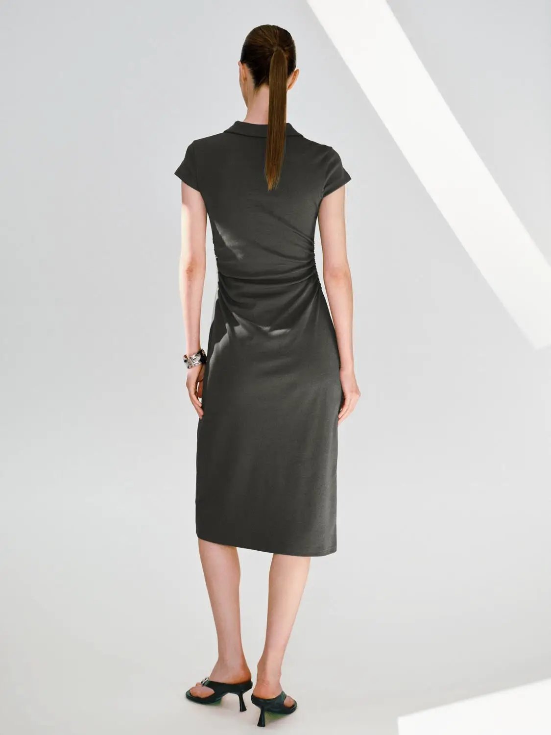 Polyester Blend Ruched A-Line Cotton Maxi Dress