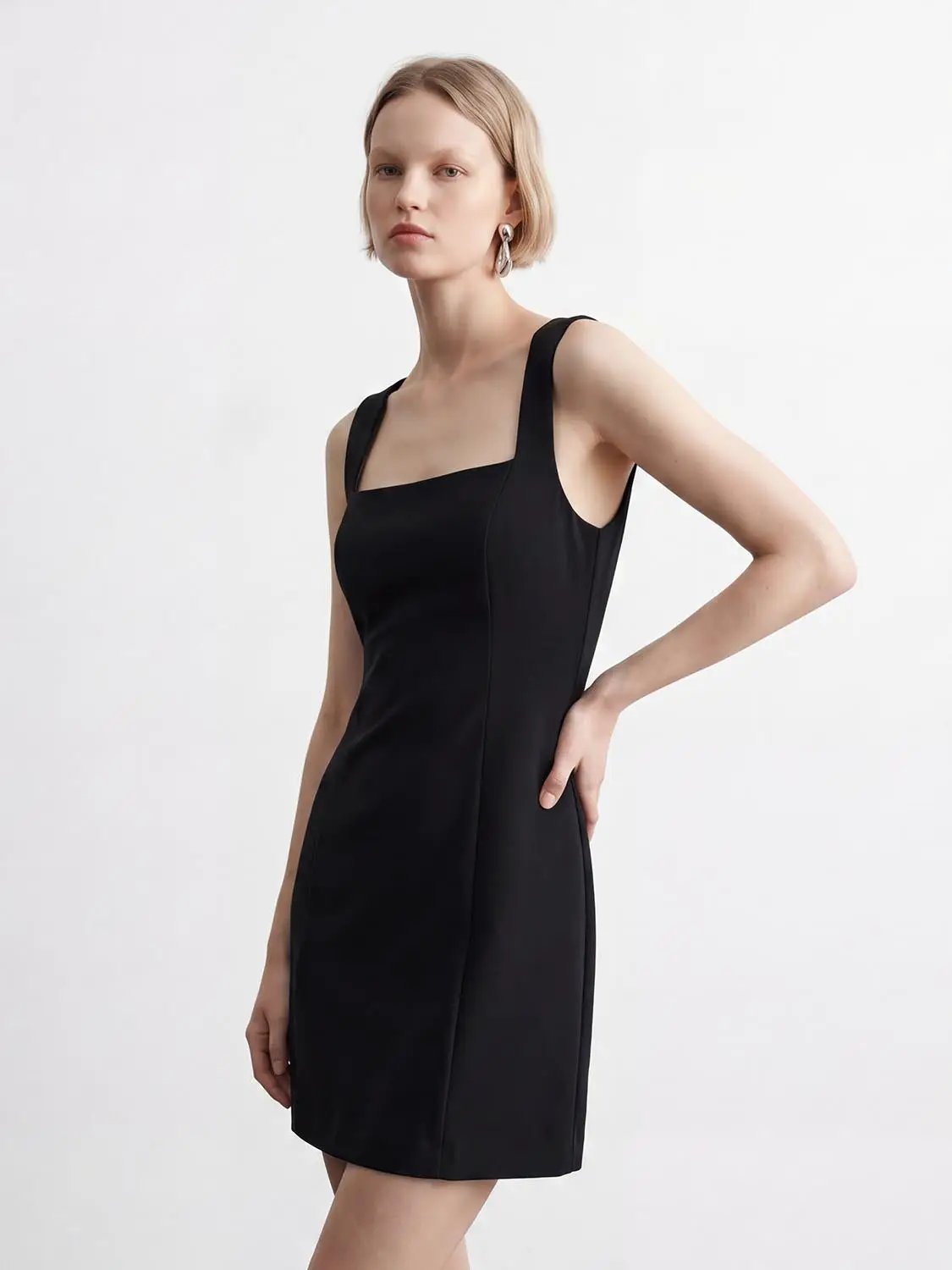 Square Neck Wide Strap Slim Sleeveless Mini Dress