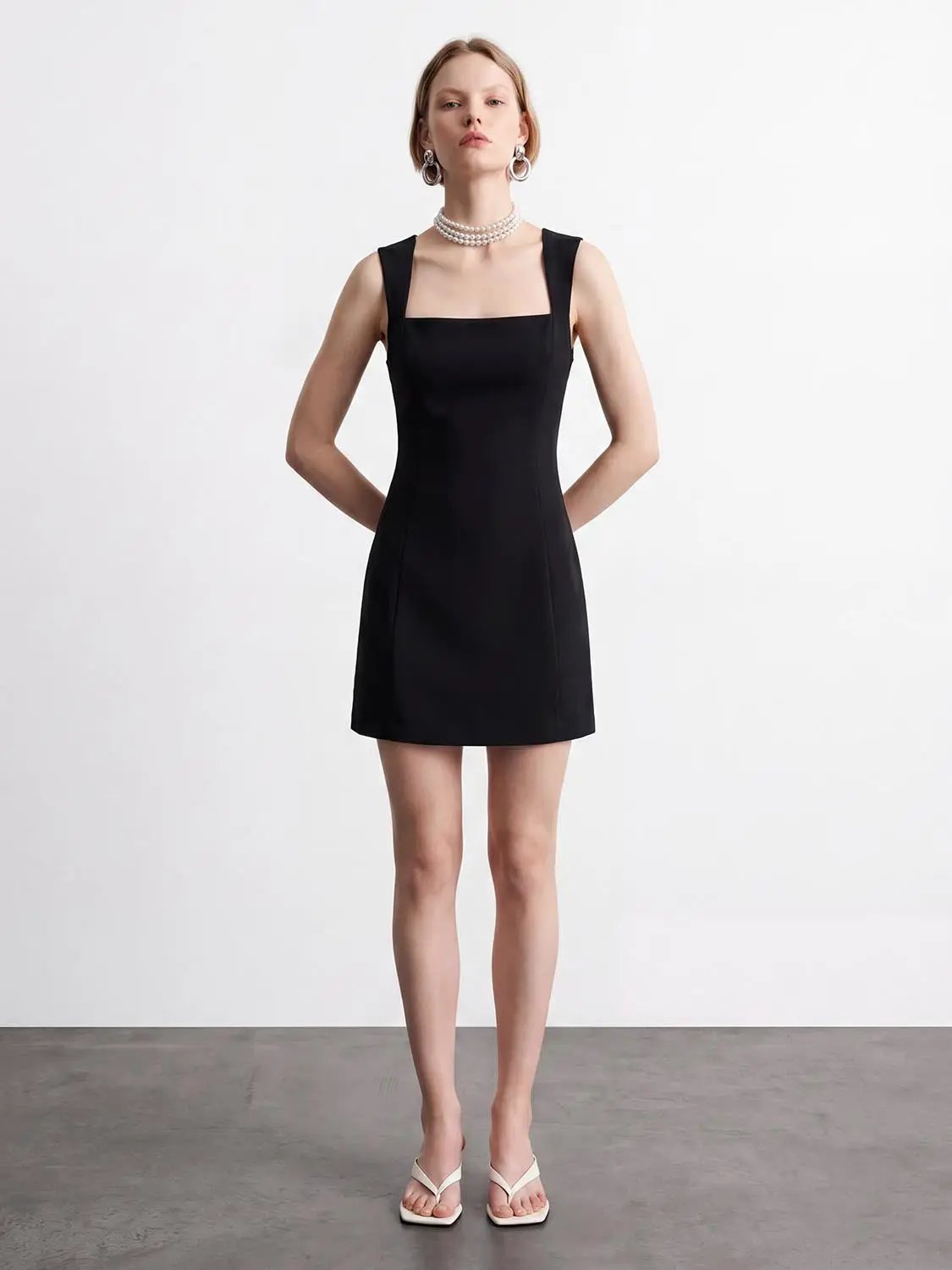 Square Neck Wide Strap Slim Sleeveless Mini Dress